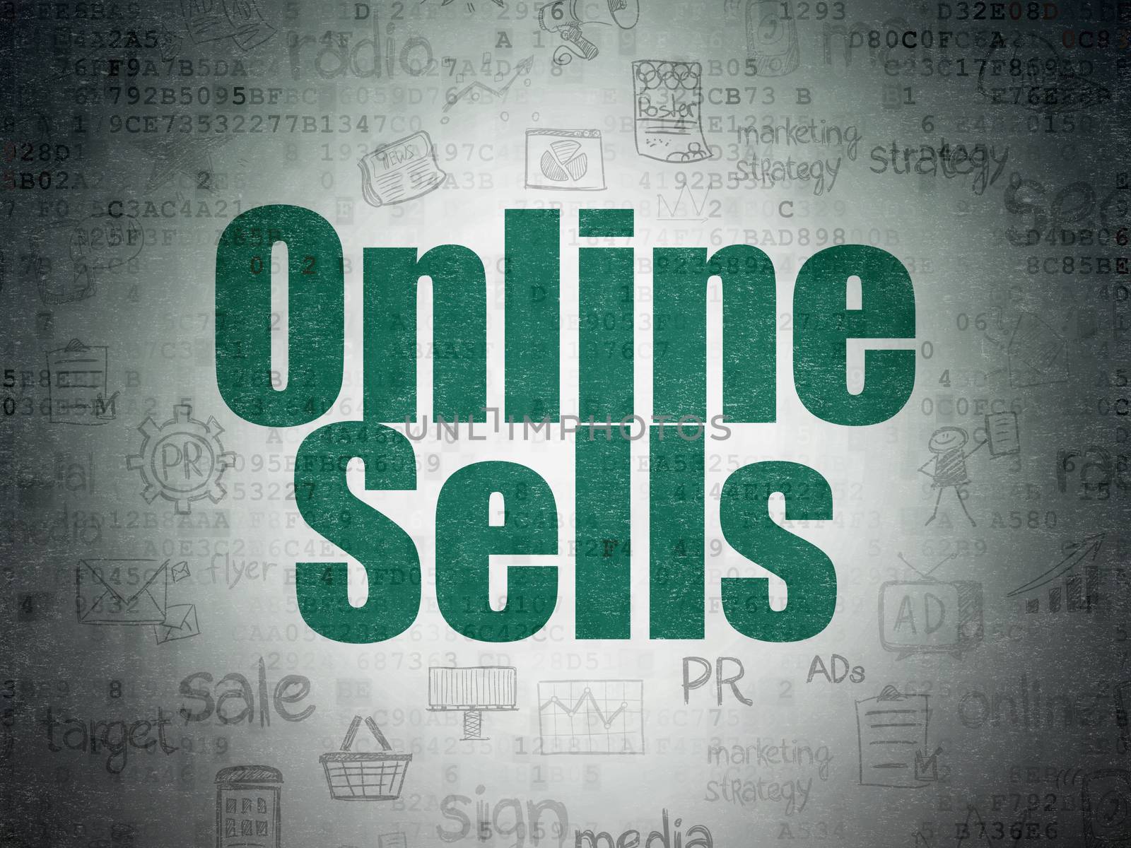 Marketing concept: Online Sells on Digital Data Paper background by maxkabakov