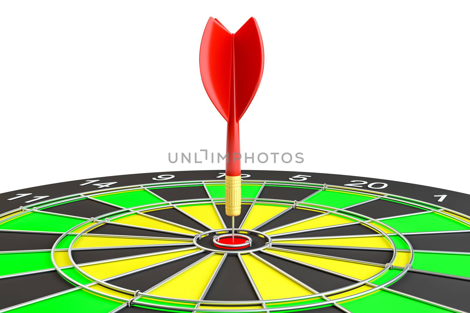 Dart board with arrow, isolated on white background . 3d illustration