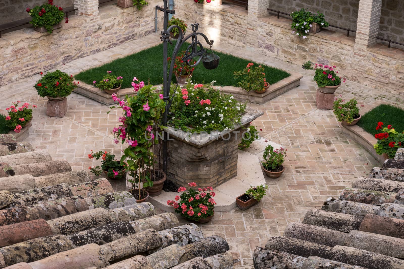 View of a cloister of an ancient Franciscan convent in assisi