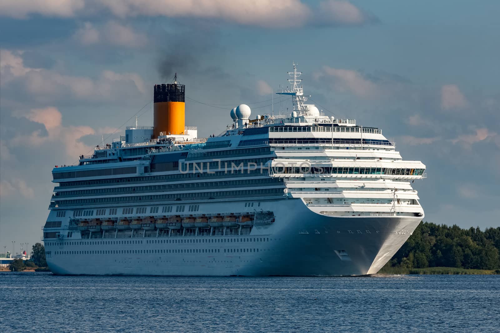 Large royal cruise liner on the way. Travel and spa services