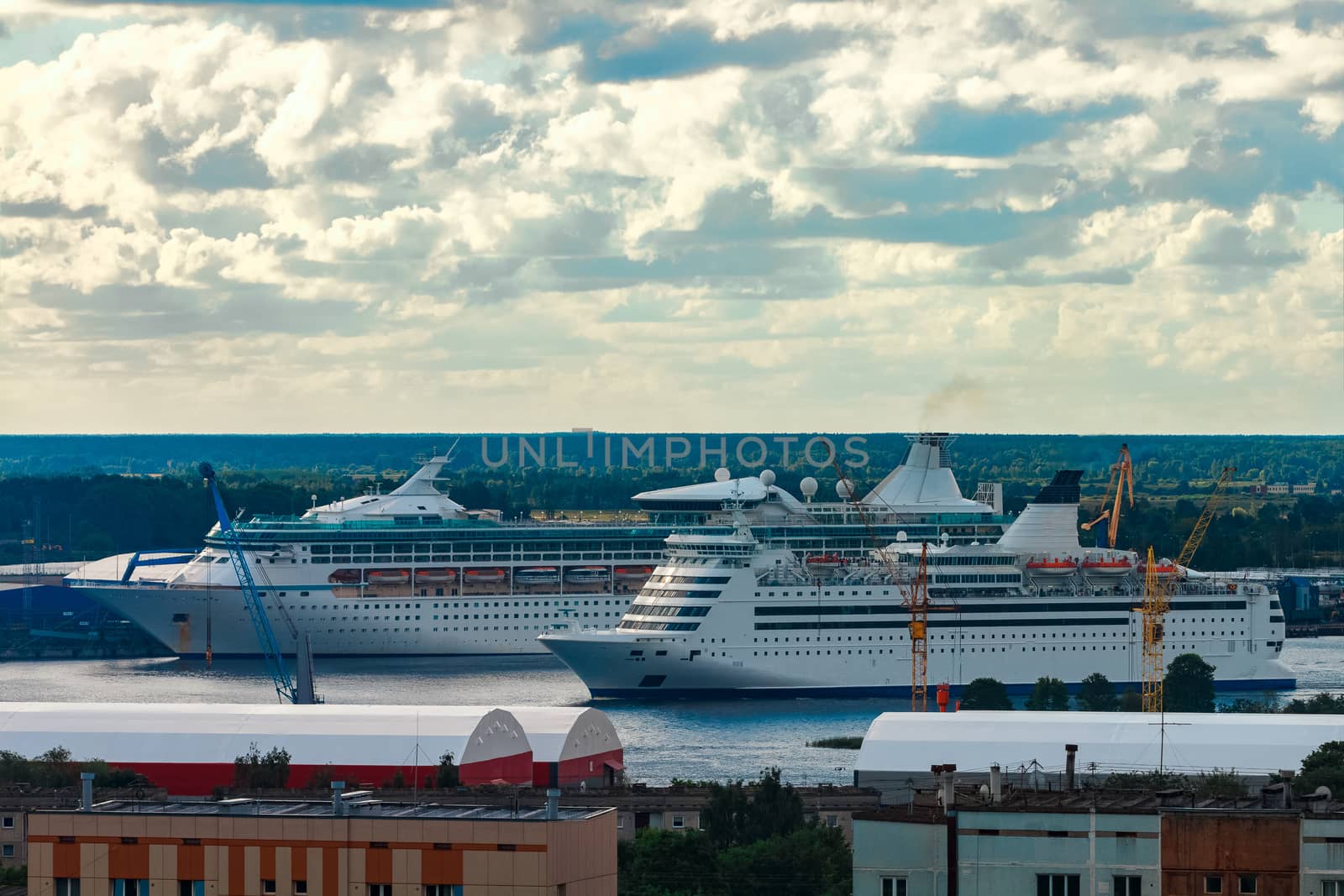 Two cruise liners in Riga. Tour travel and spa services