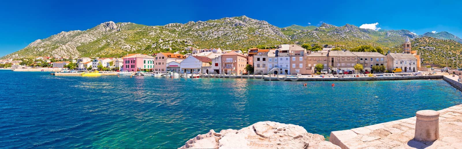 Town of Karlobag in Velebit channel panoramic view, coast of Croatia