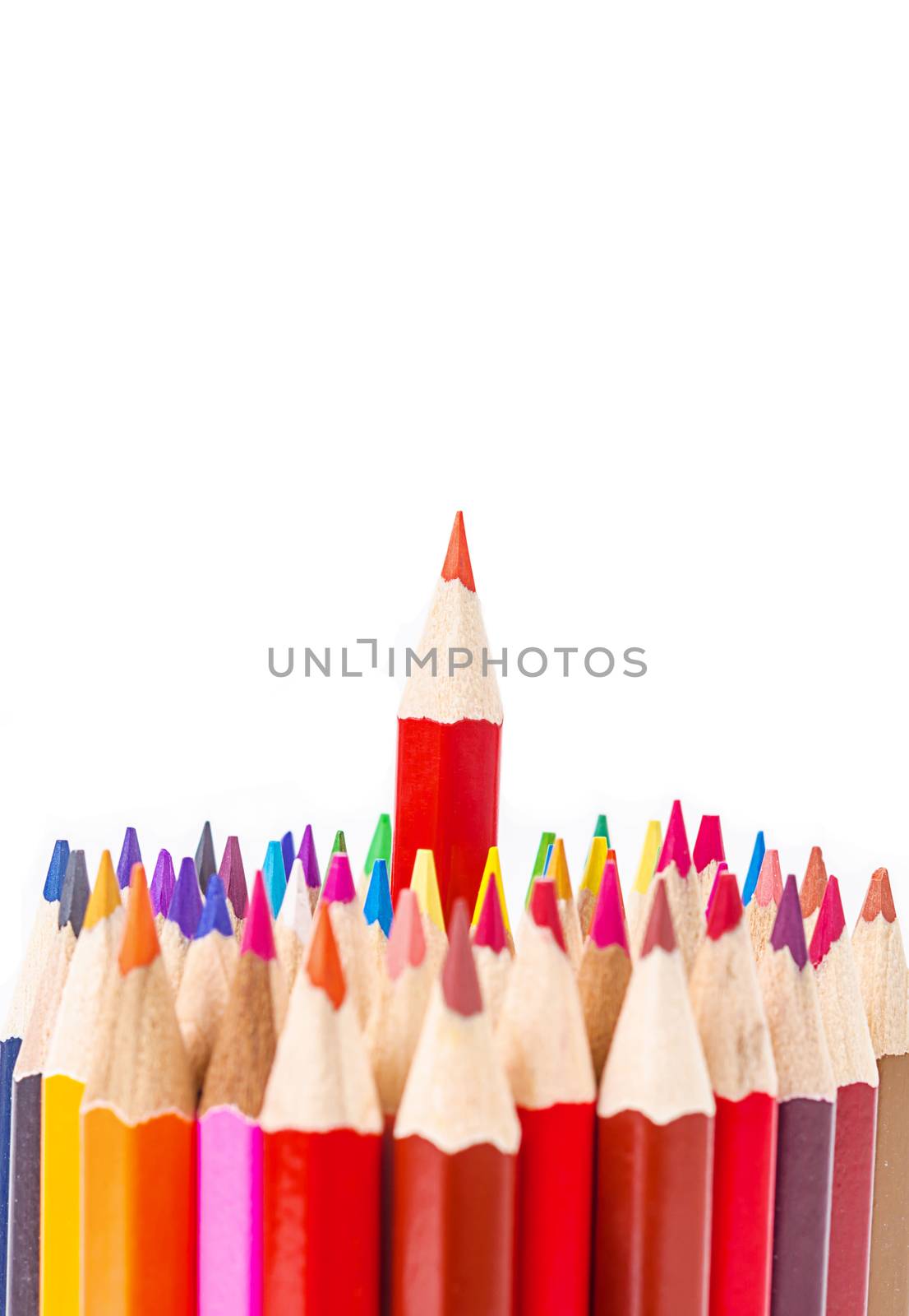 Red pencil standing out from others by Gamjai