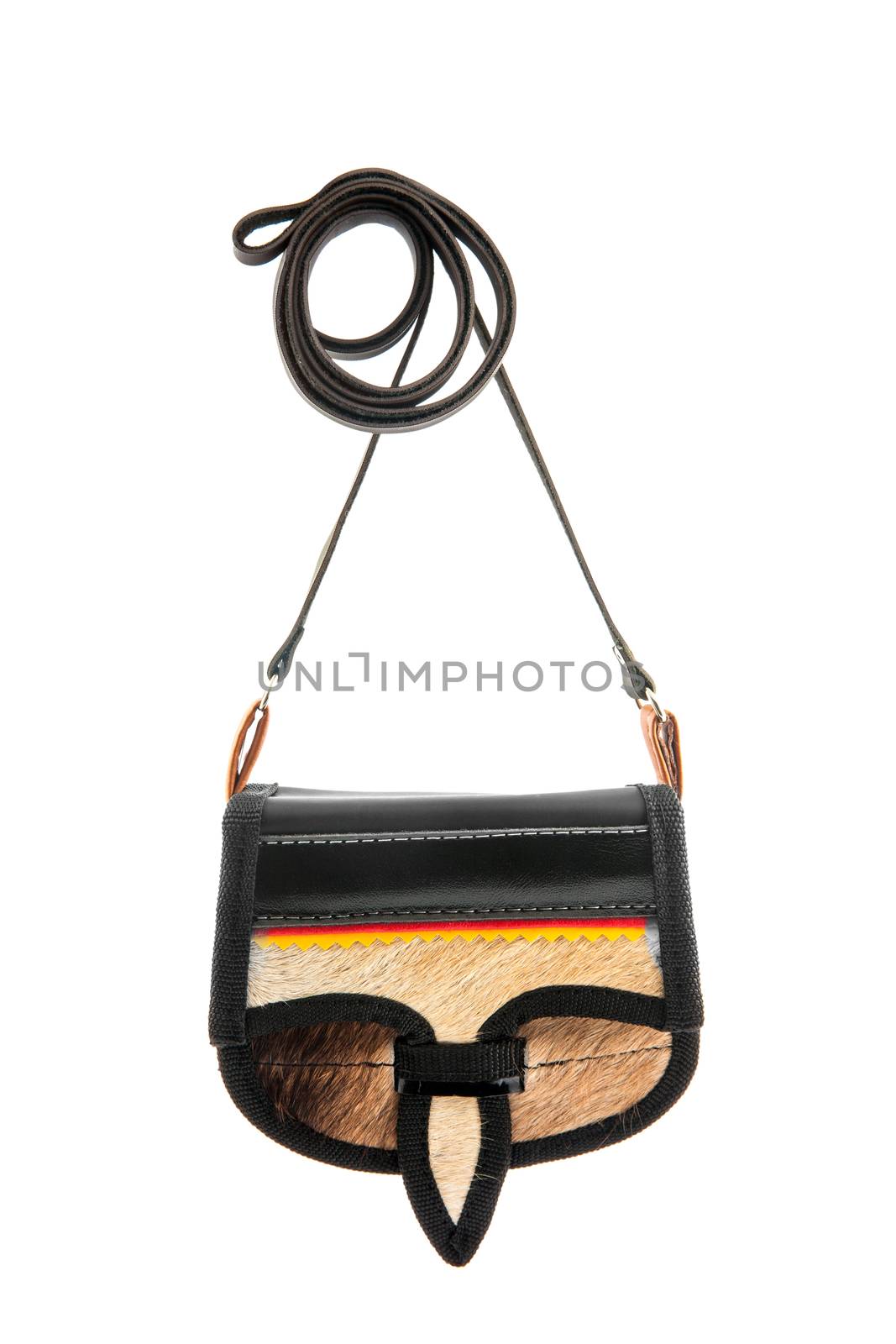 Colombian traditional leather satchel from the Antioquia Region called Carriel isolated on white background