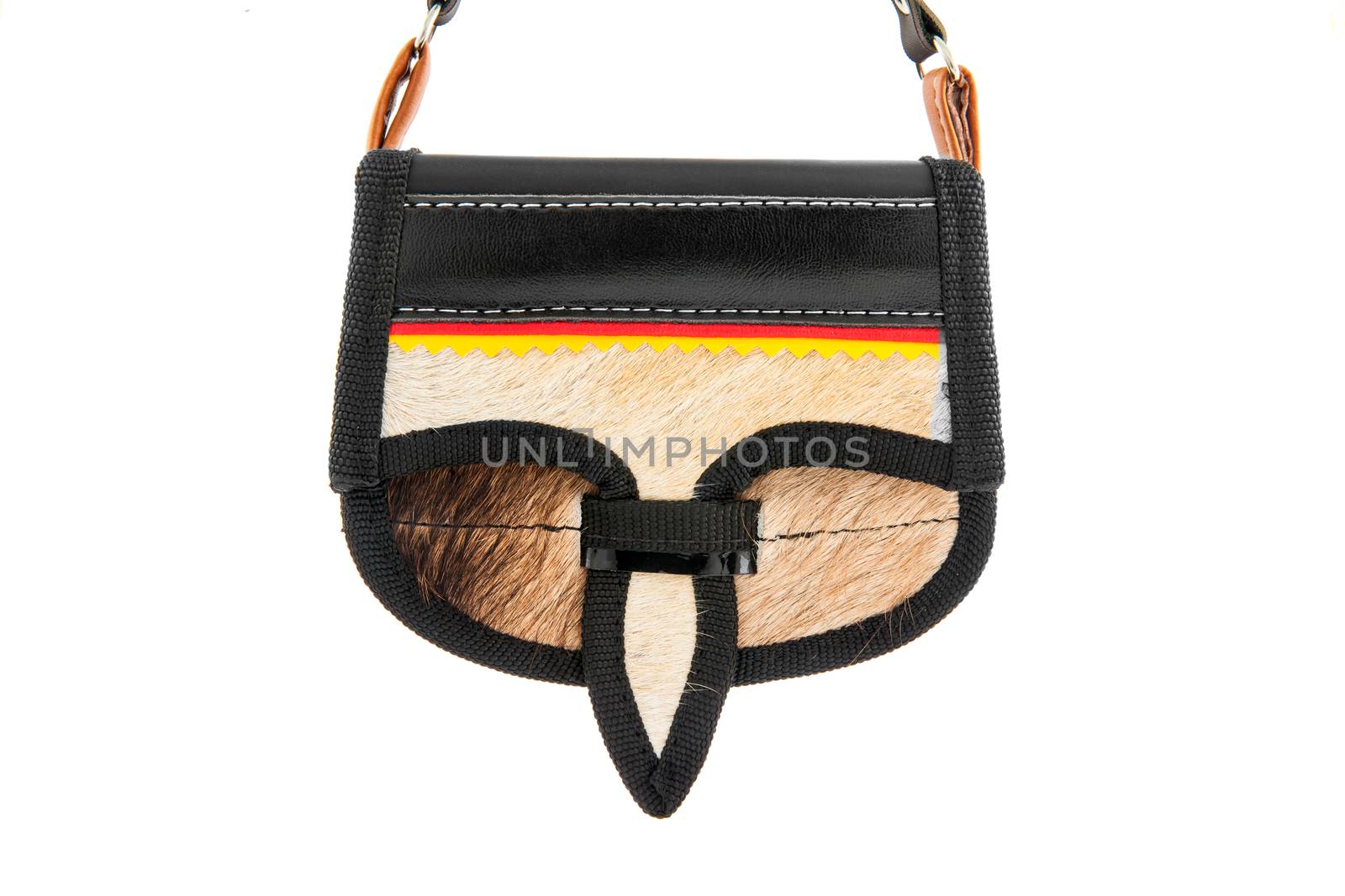 Colombian traditional leather satchel from the Antioquia Region called Carriel isolated on white background