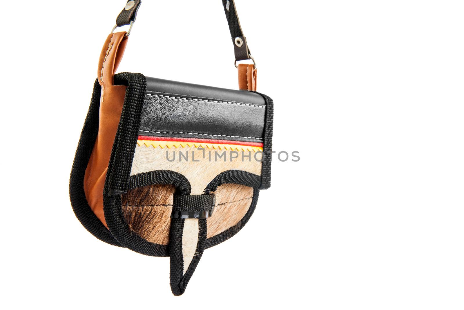 Colombian traditional leather satchel from the Antioquia Region called Carriel isolated on white background