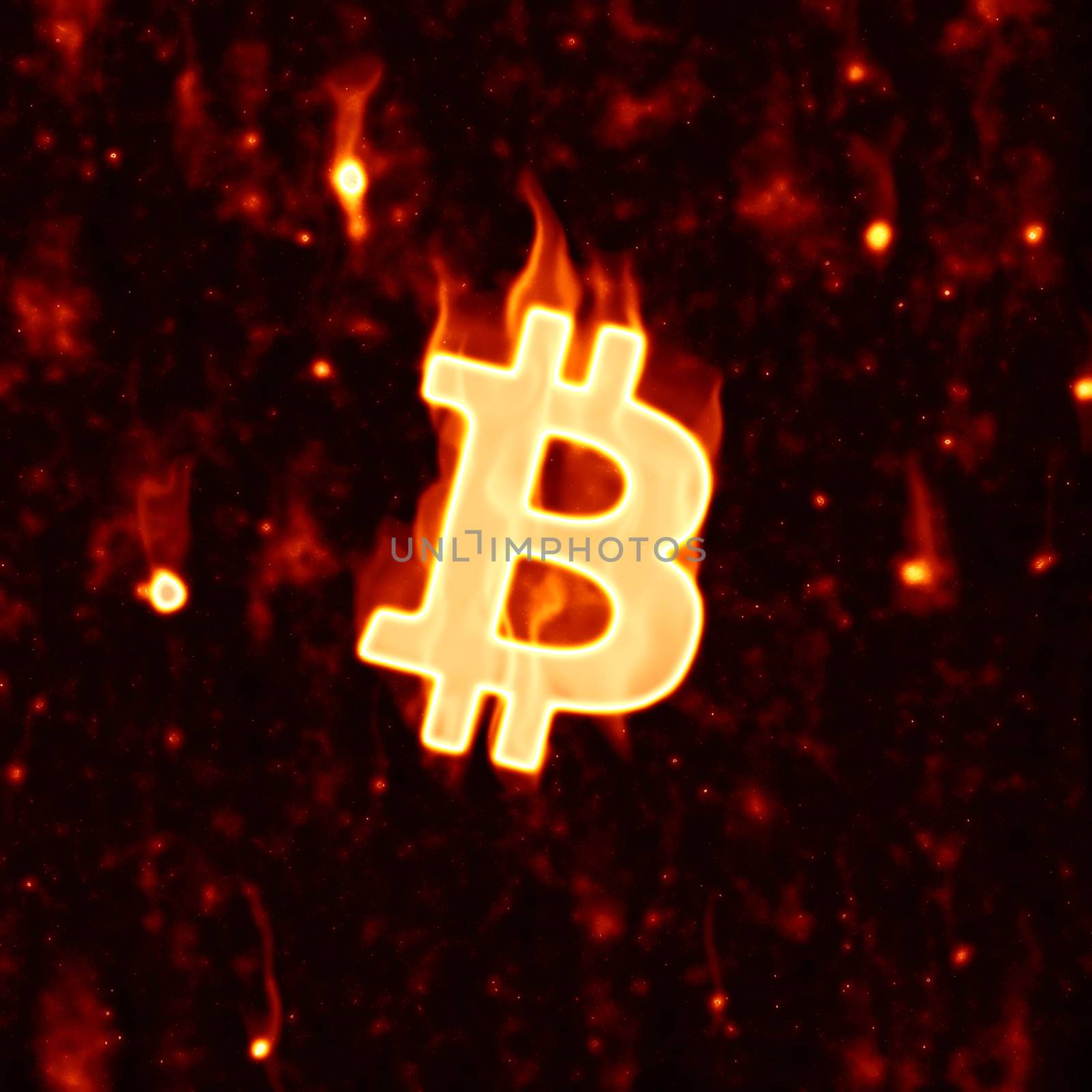 An illustration of a burning bitcoin sign