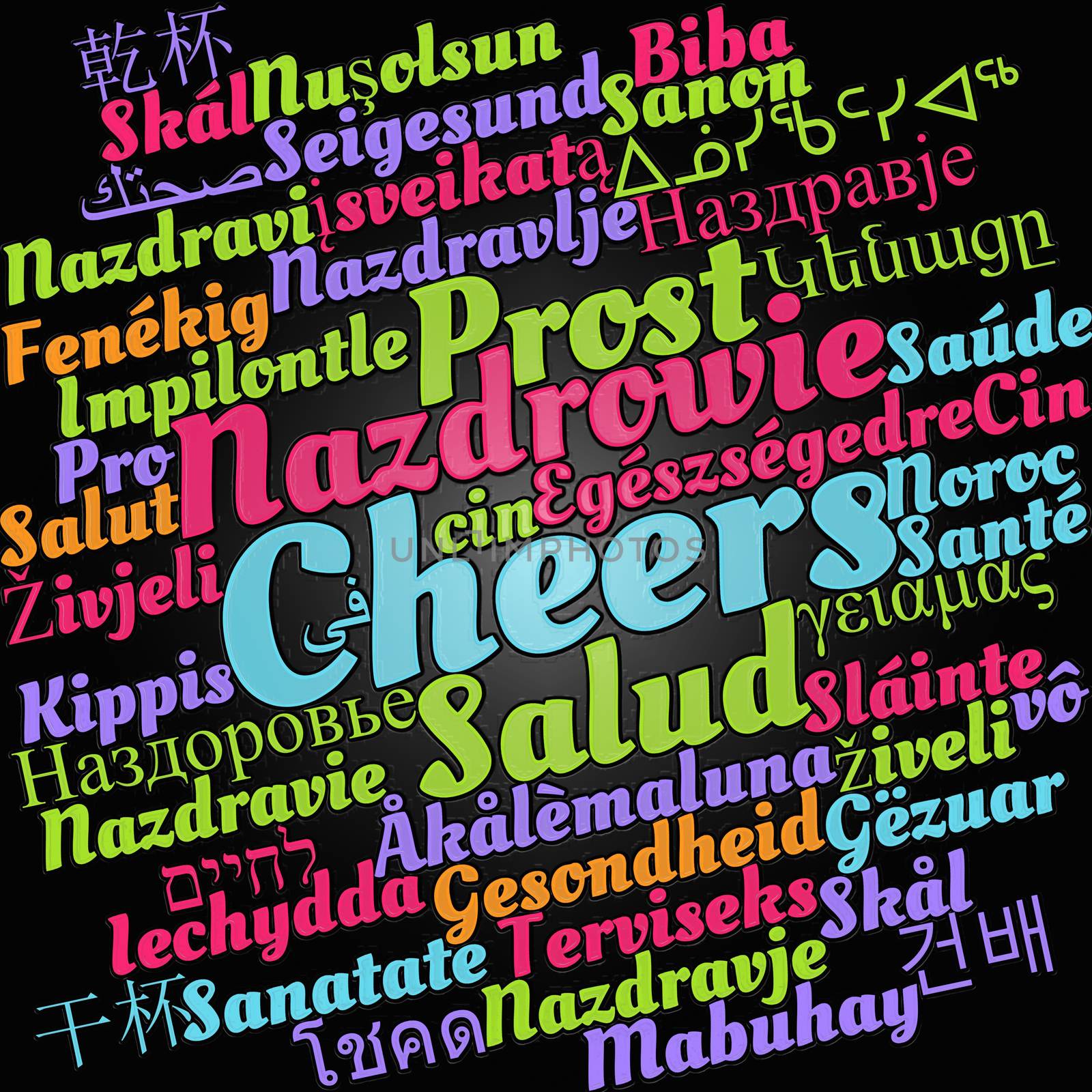 Cheers word cloud concept in different languages