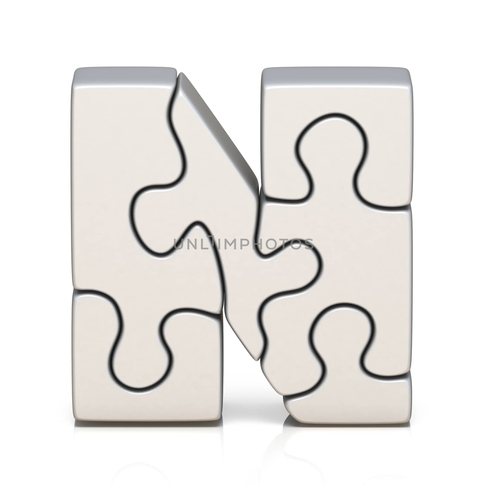 White puzzle jigsaw letter N 3D by djmilic