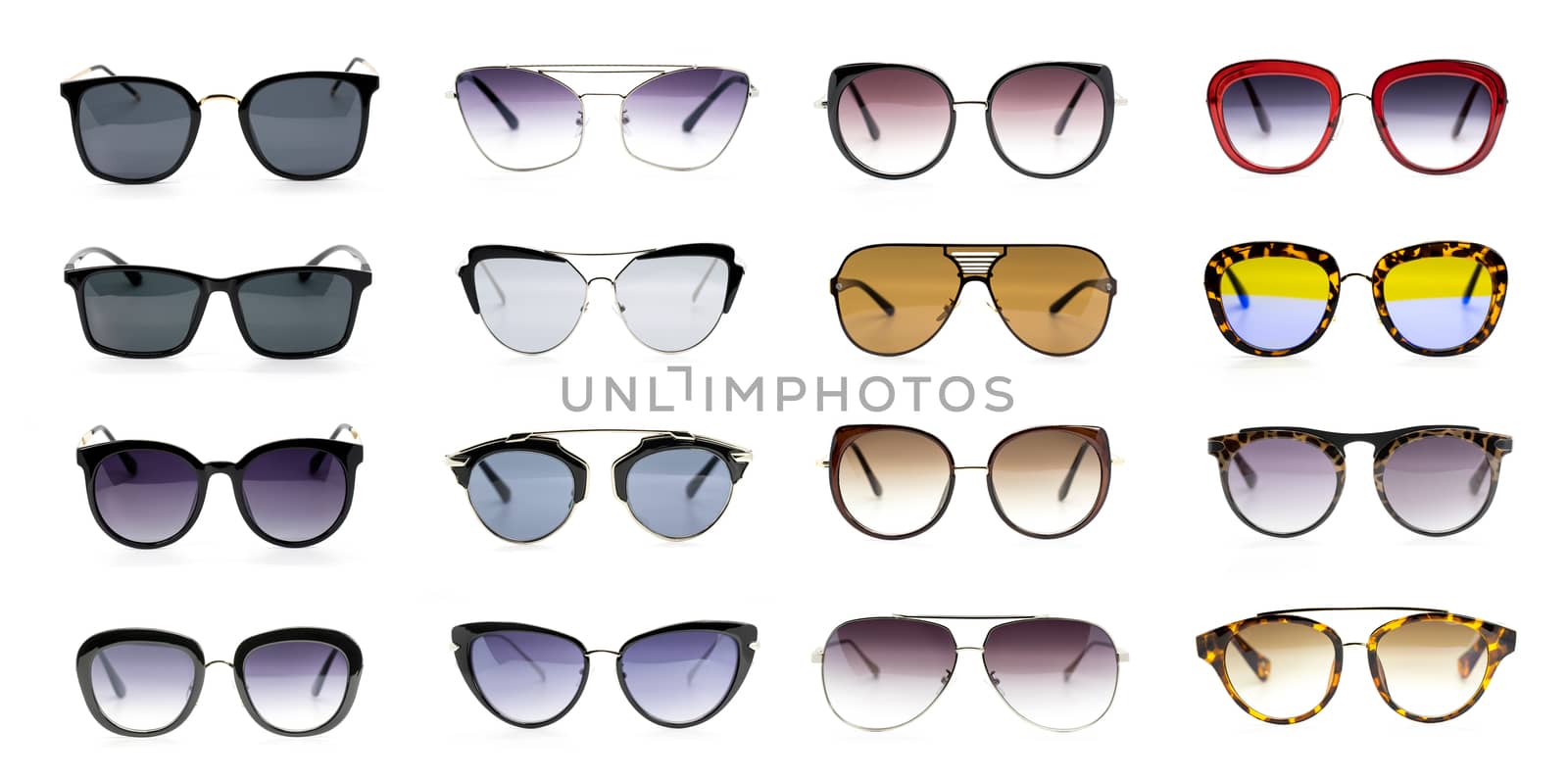 Group of beautiful sunglasses isolated on white background. Cost by yod67