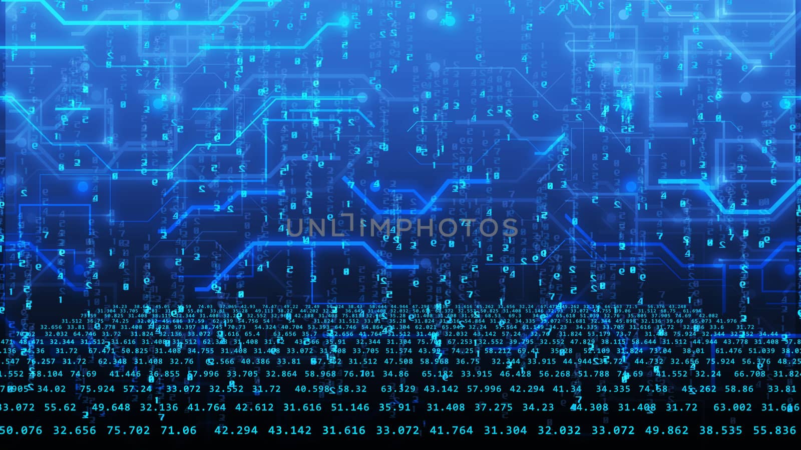 3d rendering. Abstract technology backdrop from imitation of circuit board and digital numbers. Concept of Internet business in progress.