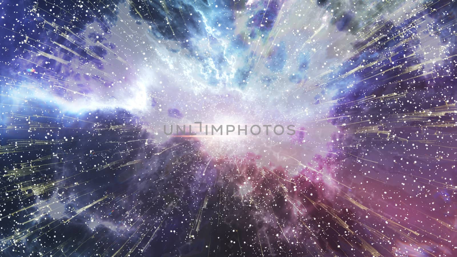 Abstract galaxy Big Bang creation. Abstract planet explosion on a beautiful nebula background. 3d rendering.