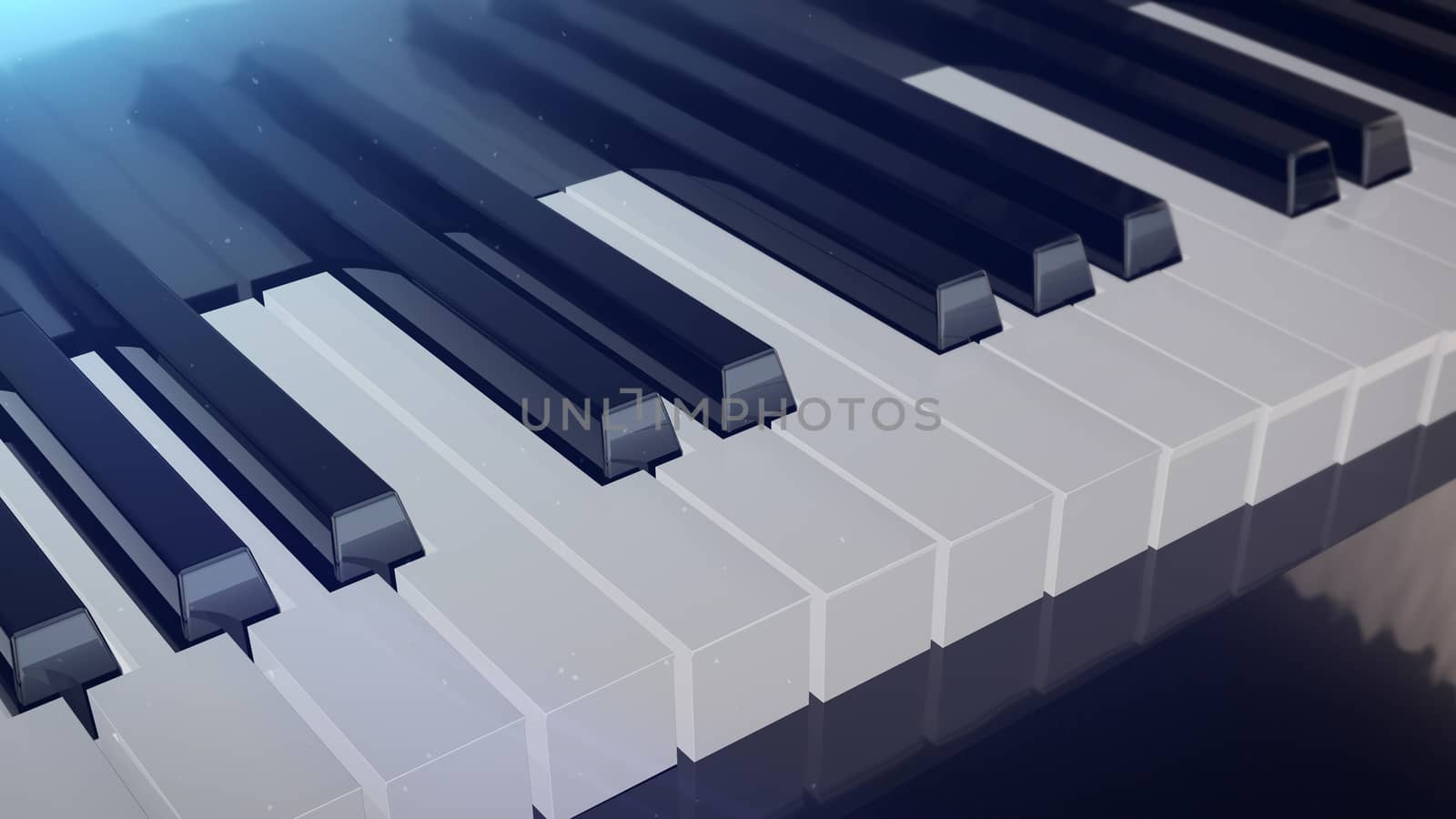 3d rendering of Beautiful Grand Piano Keys with mirror reflections.