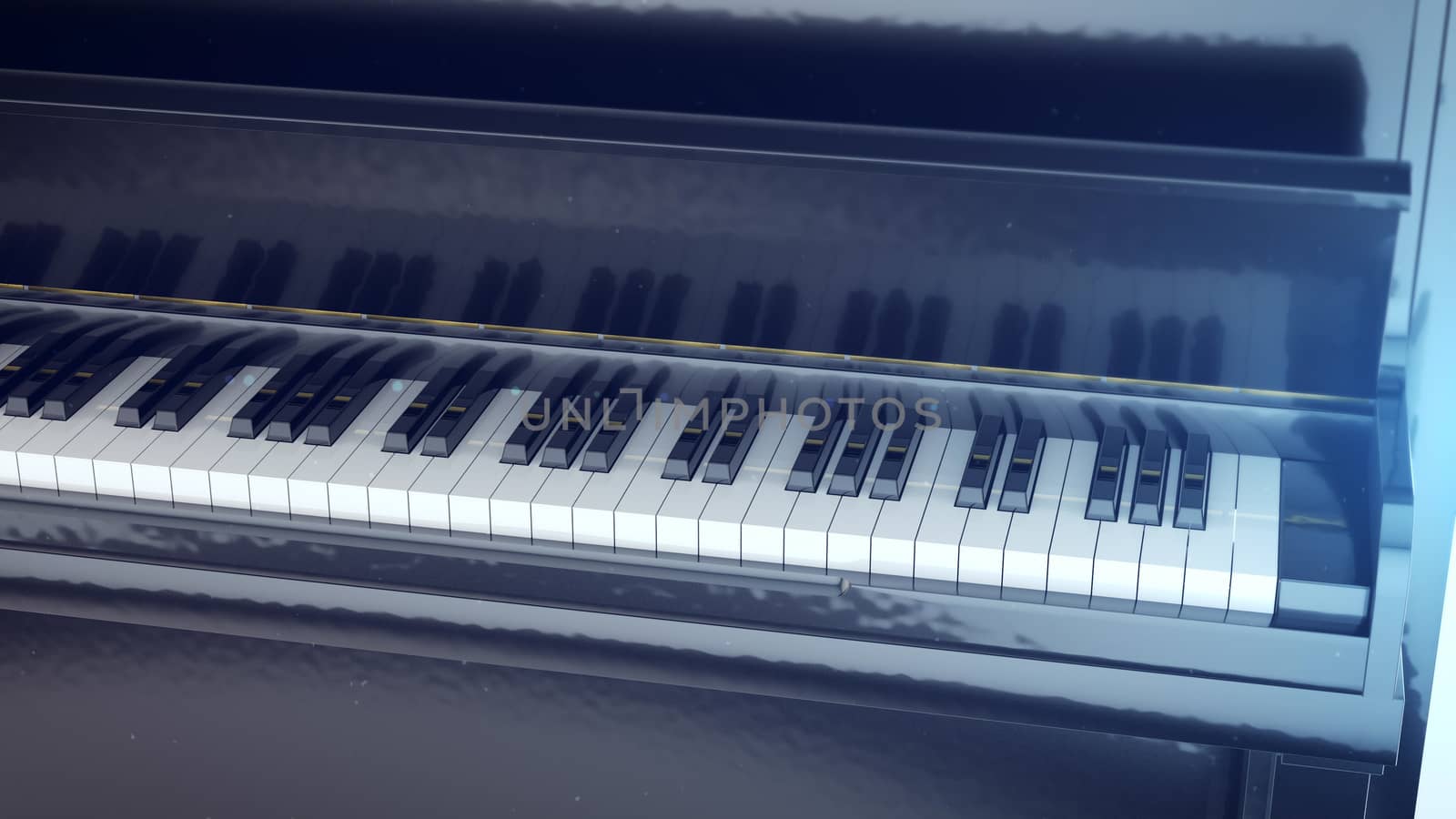 3d rendering of Black and white keys of a piano with a side.