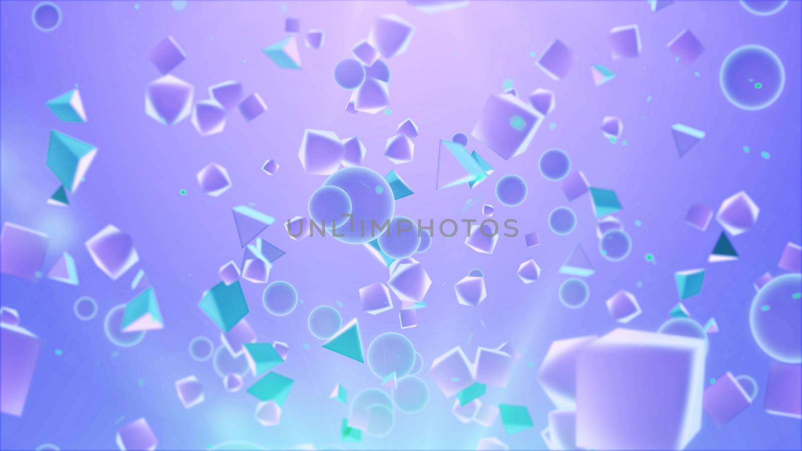 3d rendering of Spheres, Cubes and Pyramids in the air background. 