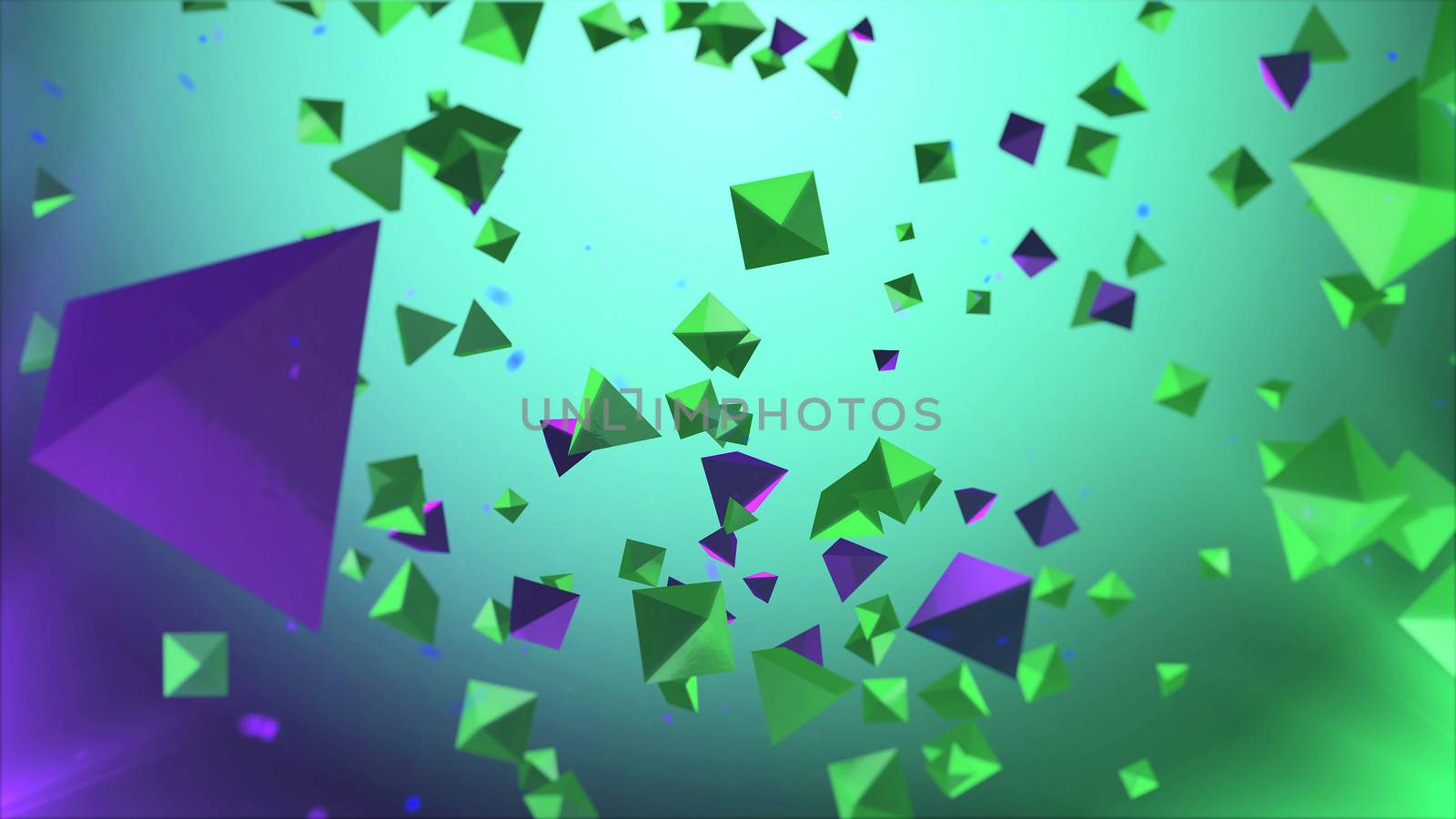 3d illustration of pyramids in the air with green background