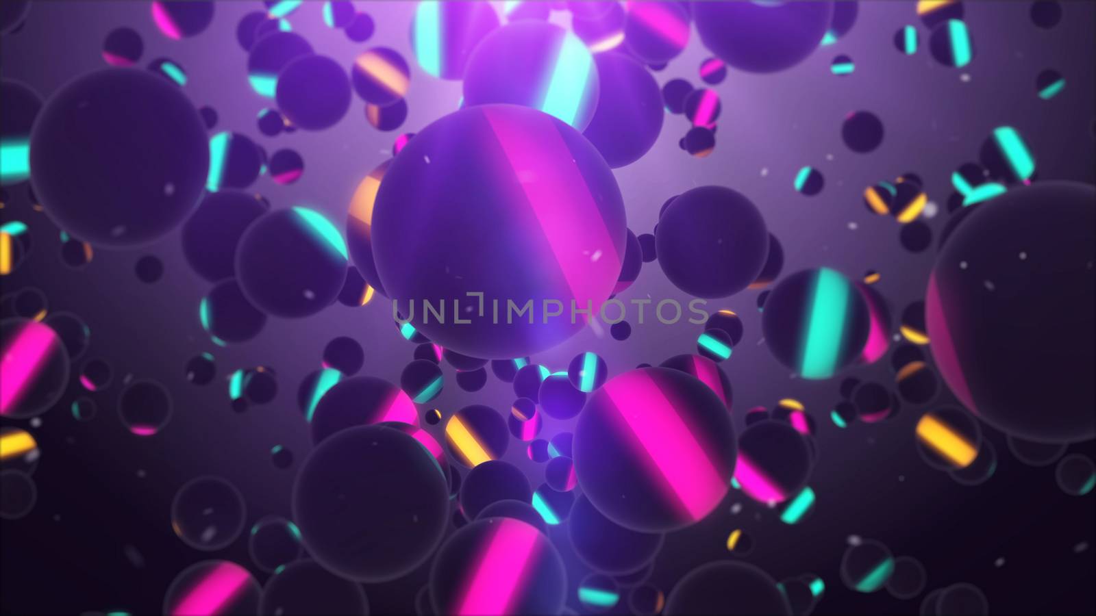 3d rendering of Dark Striped Sphere in the Air with a violet background and Depth of field.