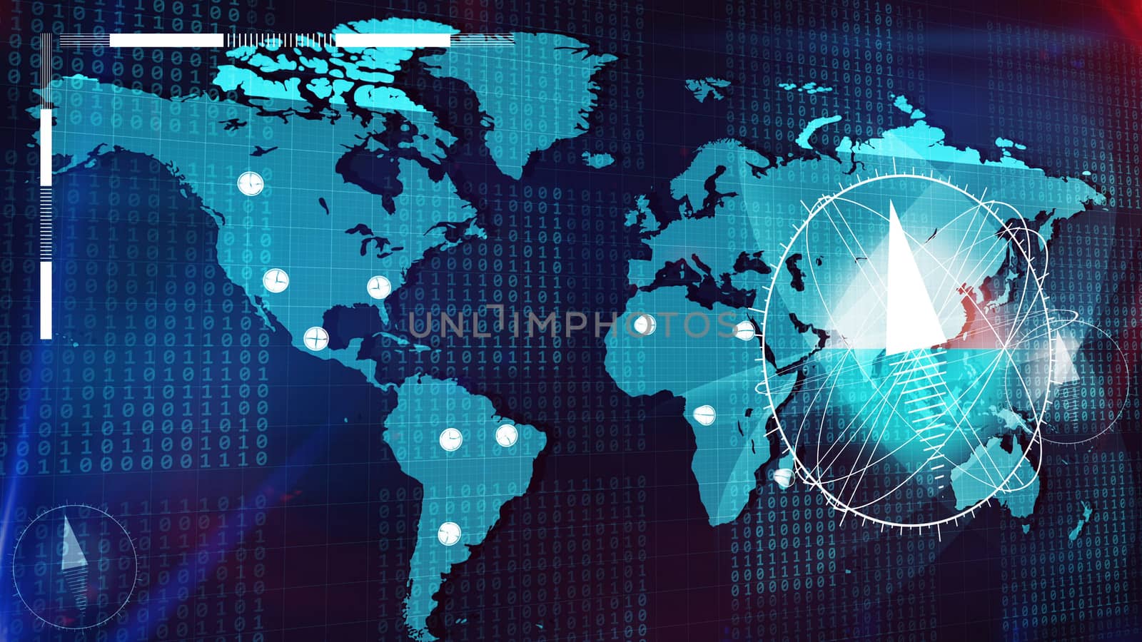 3d rendering. Big Compass on the Earth Map and Major Cities Marked on it. 