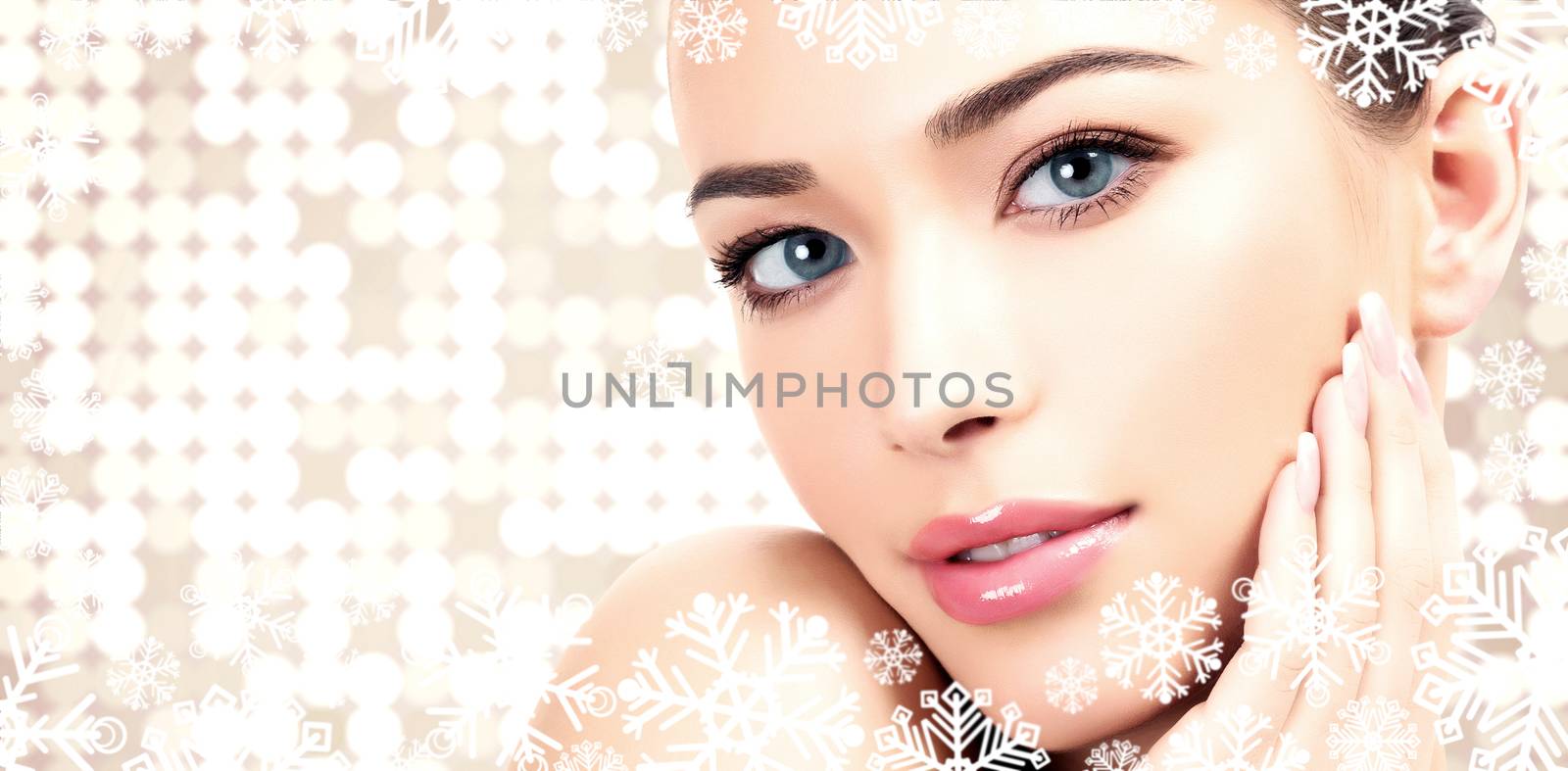 Pretty woman against an abstract background with circles and sno by Nobilior