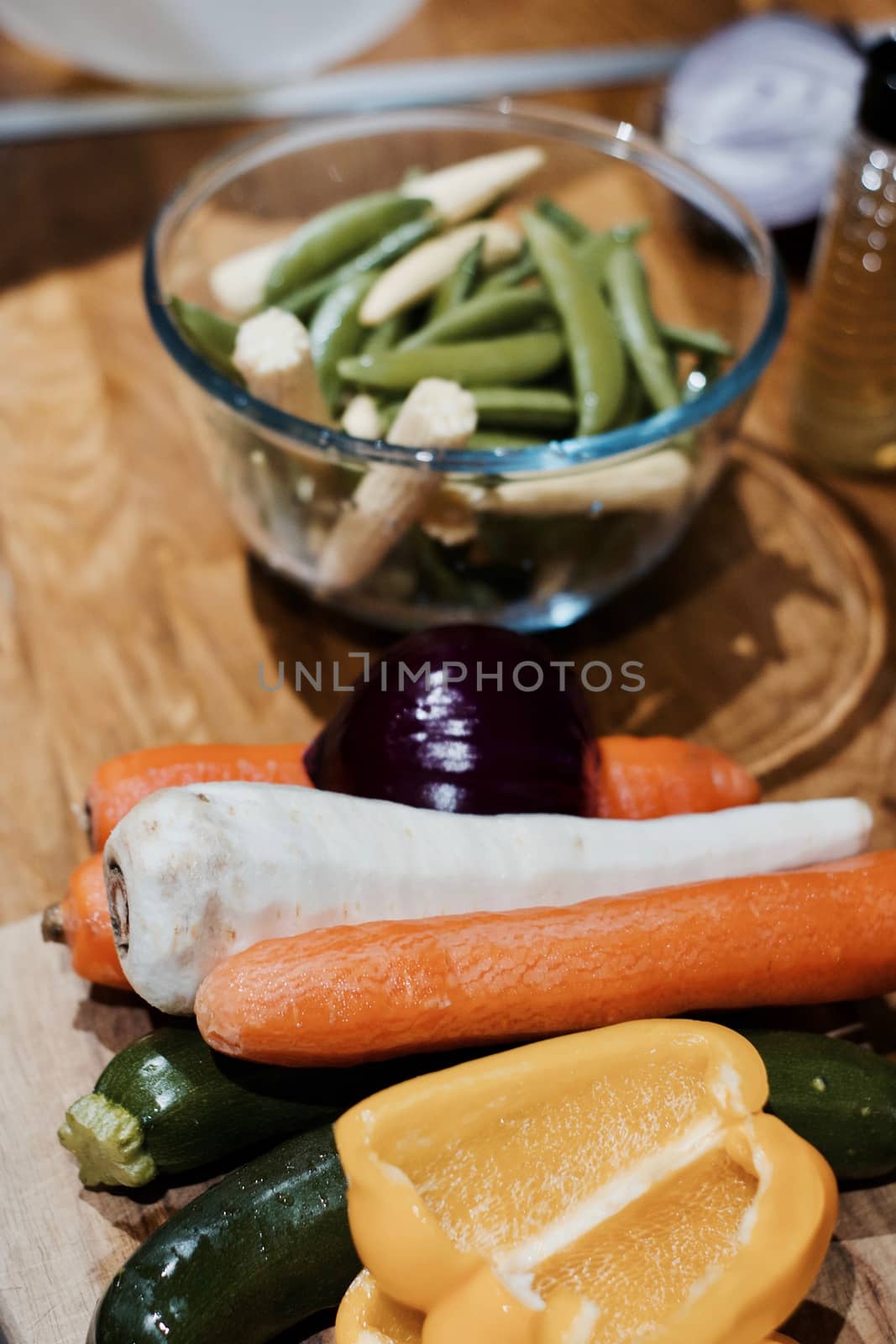 Fresh and tasty vegetables in the kitchen. Vegetarian food concept.