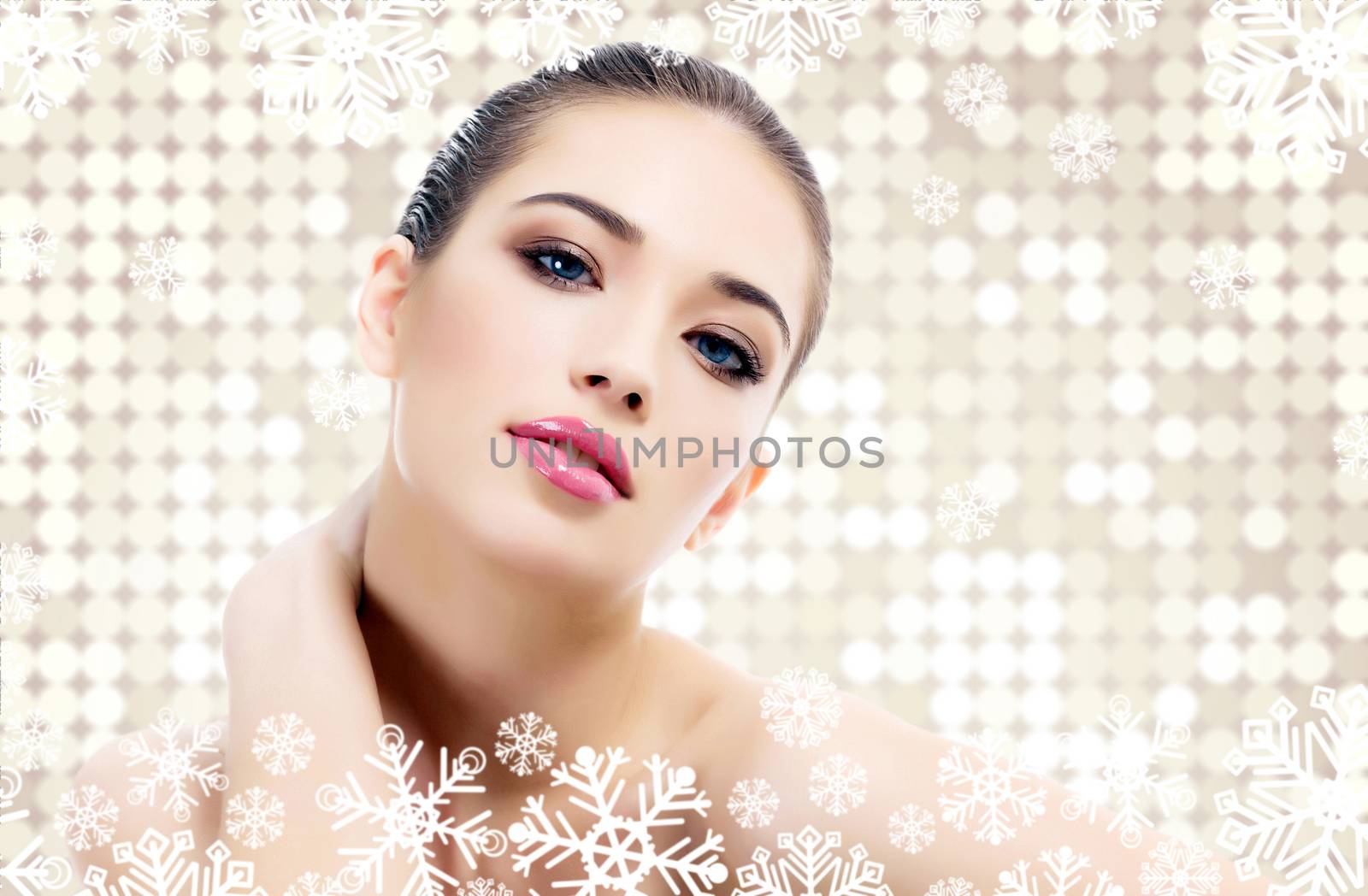 Pretty woman against an abstract background with circles and sno by Nobilior