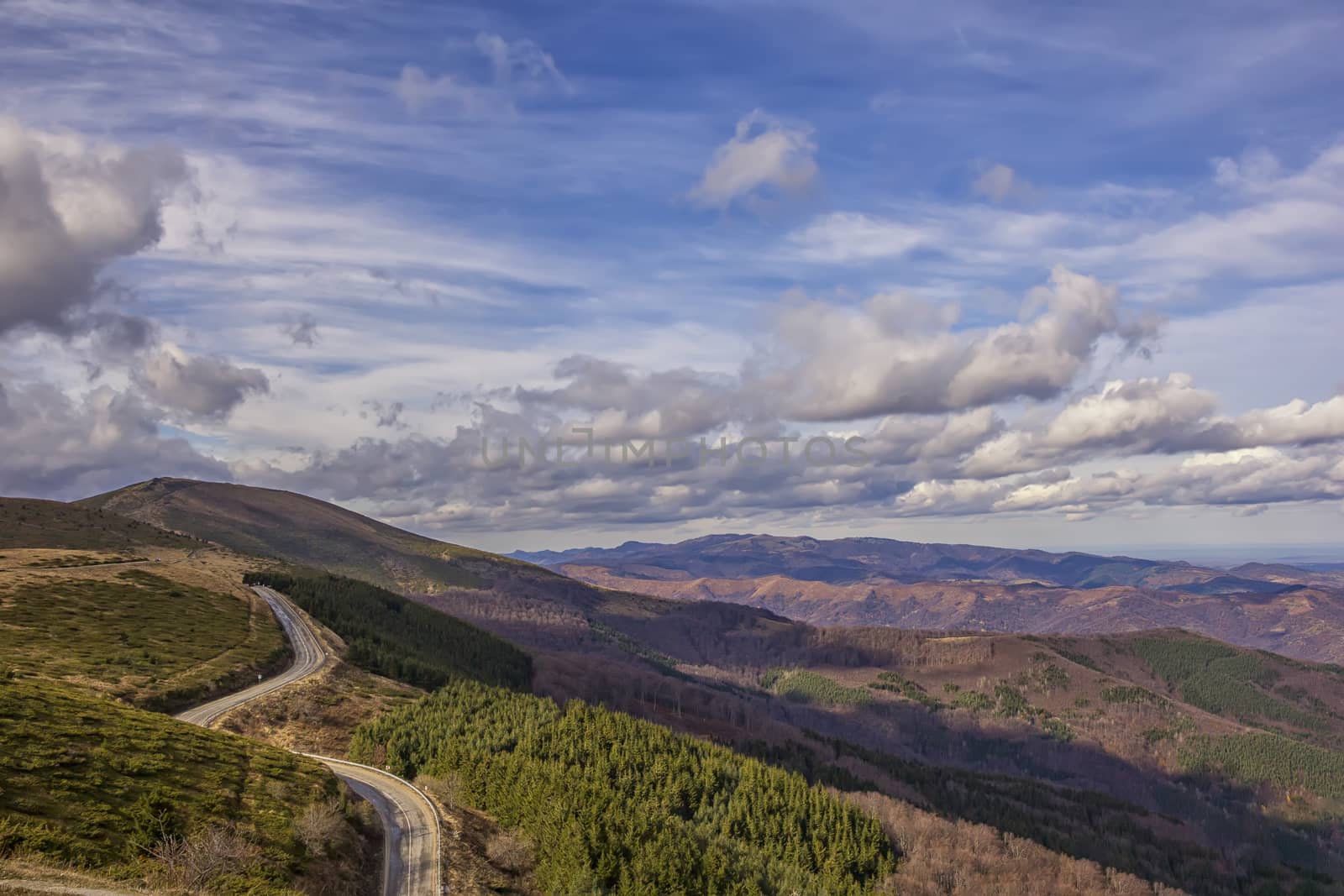 Mountain landscape. Scenic view of a mountain and mountain road from Beklemeto, Bulgaria