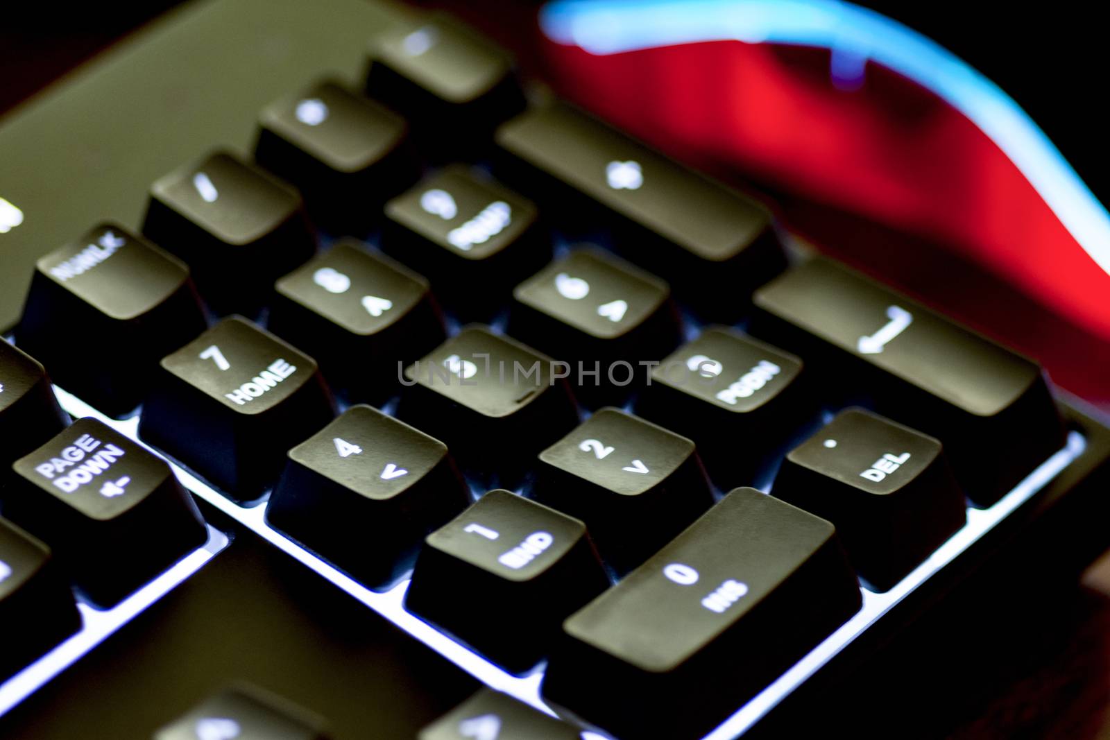 closeup computer illuminated keyboard