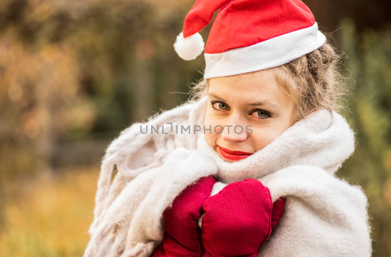 european woman wearing christmas hat by Desperada