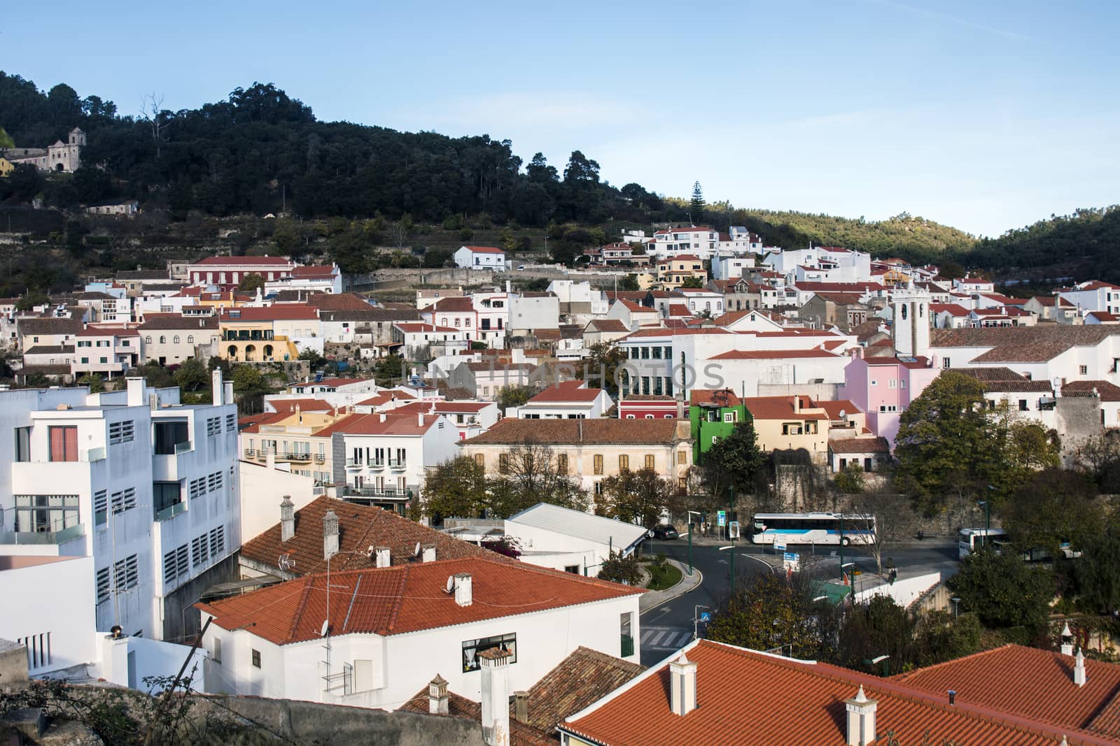 Wide landscape view of Monchique village, located in Portugal.