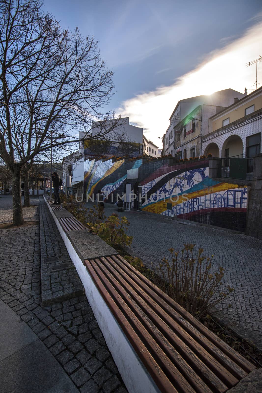 View of the main center park of Monchique village, Portugal.
