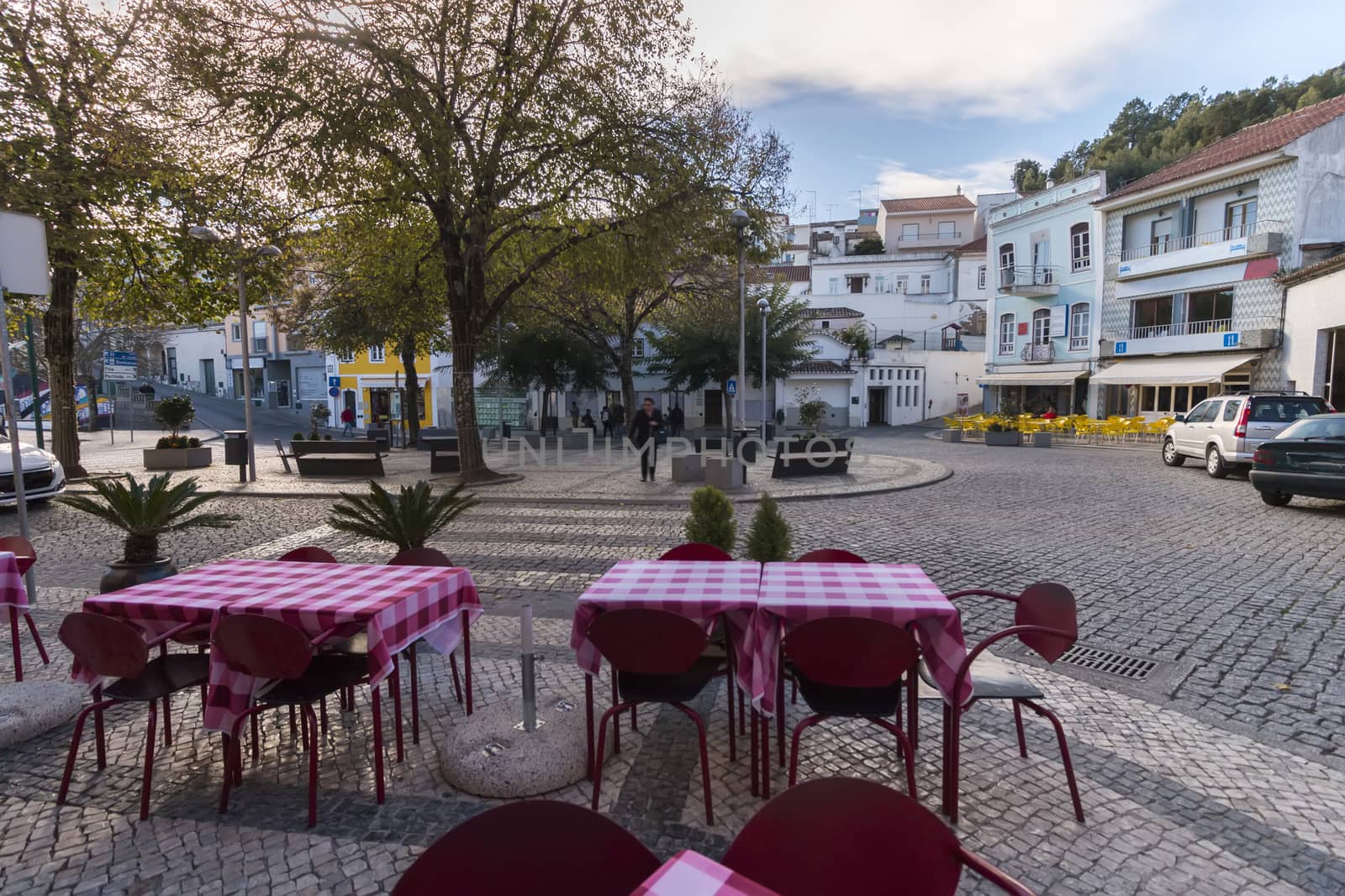 View of the main center park of Monchique village, Portugal.