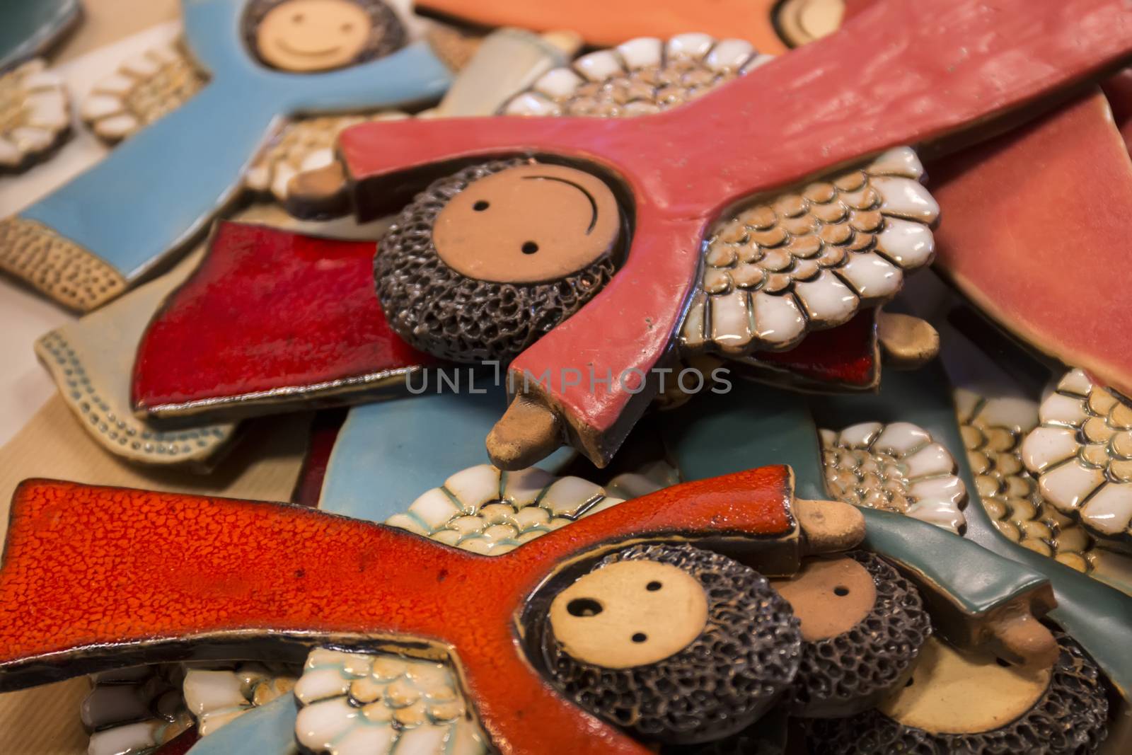 Ceramic souvenir angels from Monchique village, Portugal.