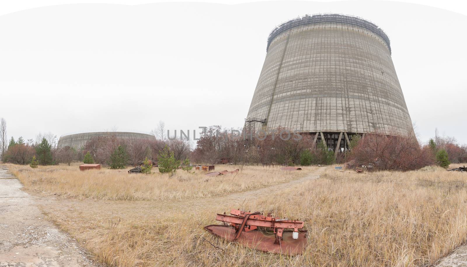 Outside view on unfinished cooling towers of Chernobyl nuclear power plant by igor_stramyk