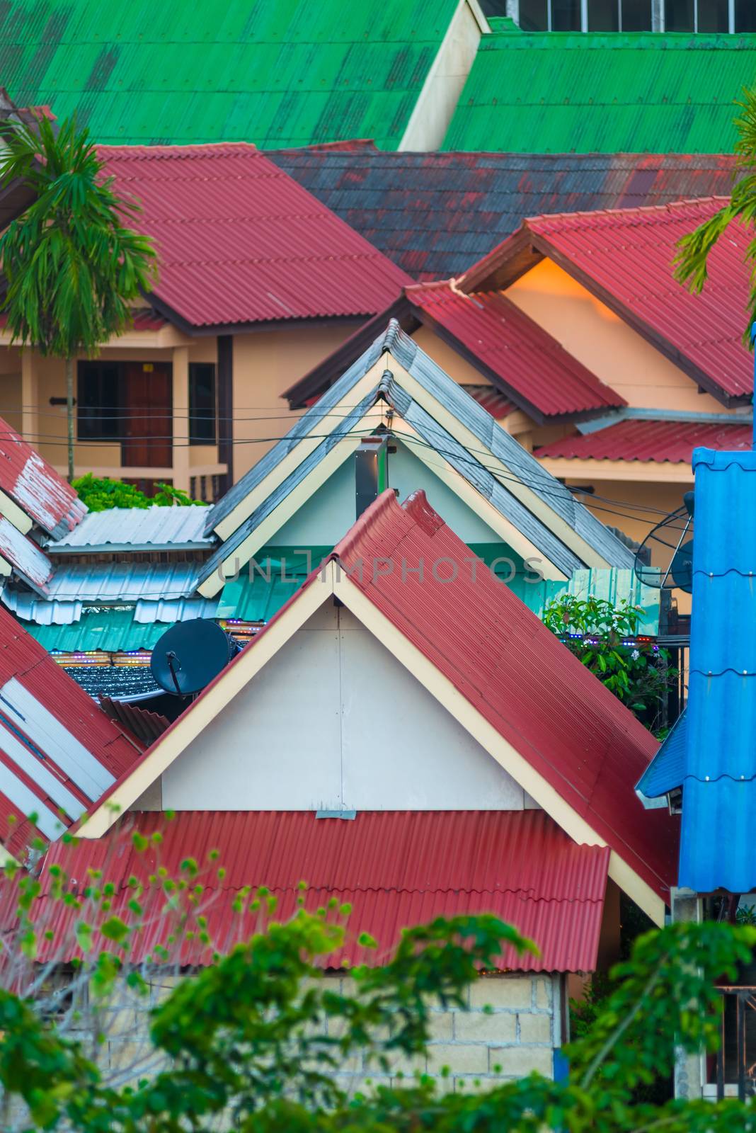 roofs of houses in the city covered with metal close-up