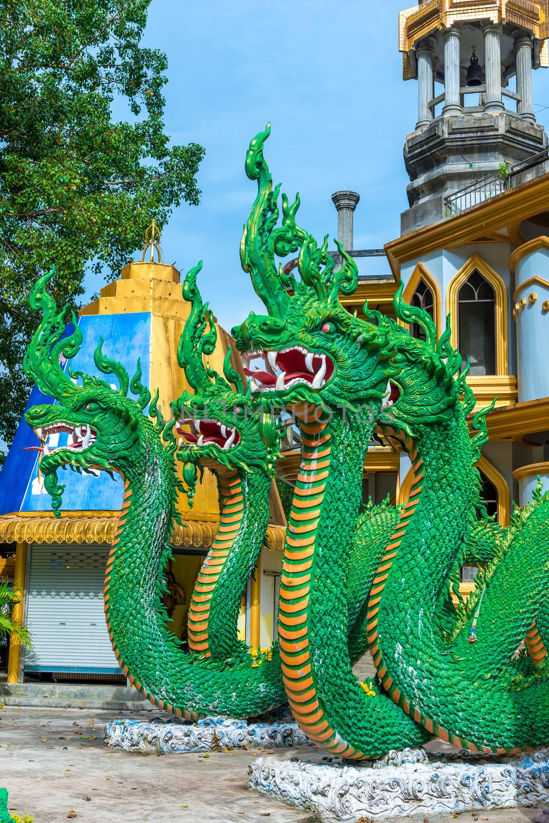 sculptures of green dragons traditional Thai art by kosmsos111