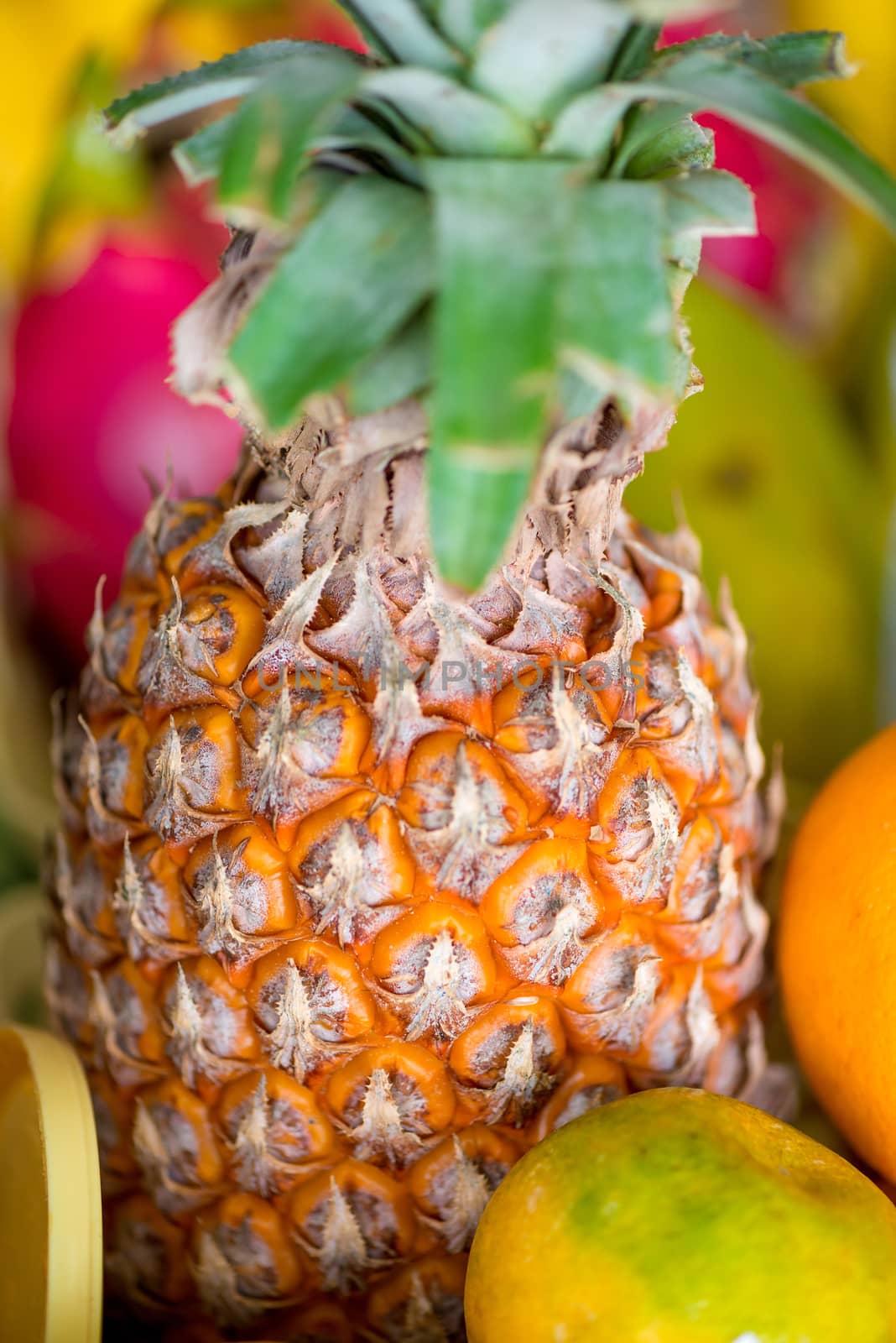 Natural ripe pineapple close-up vertical photo