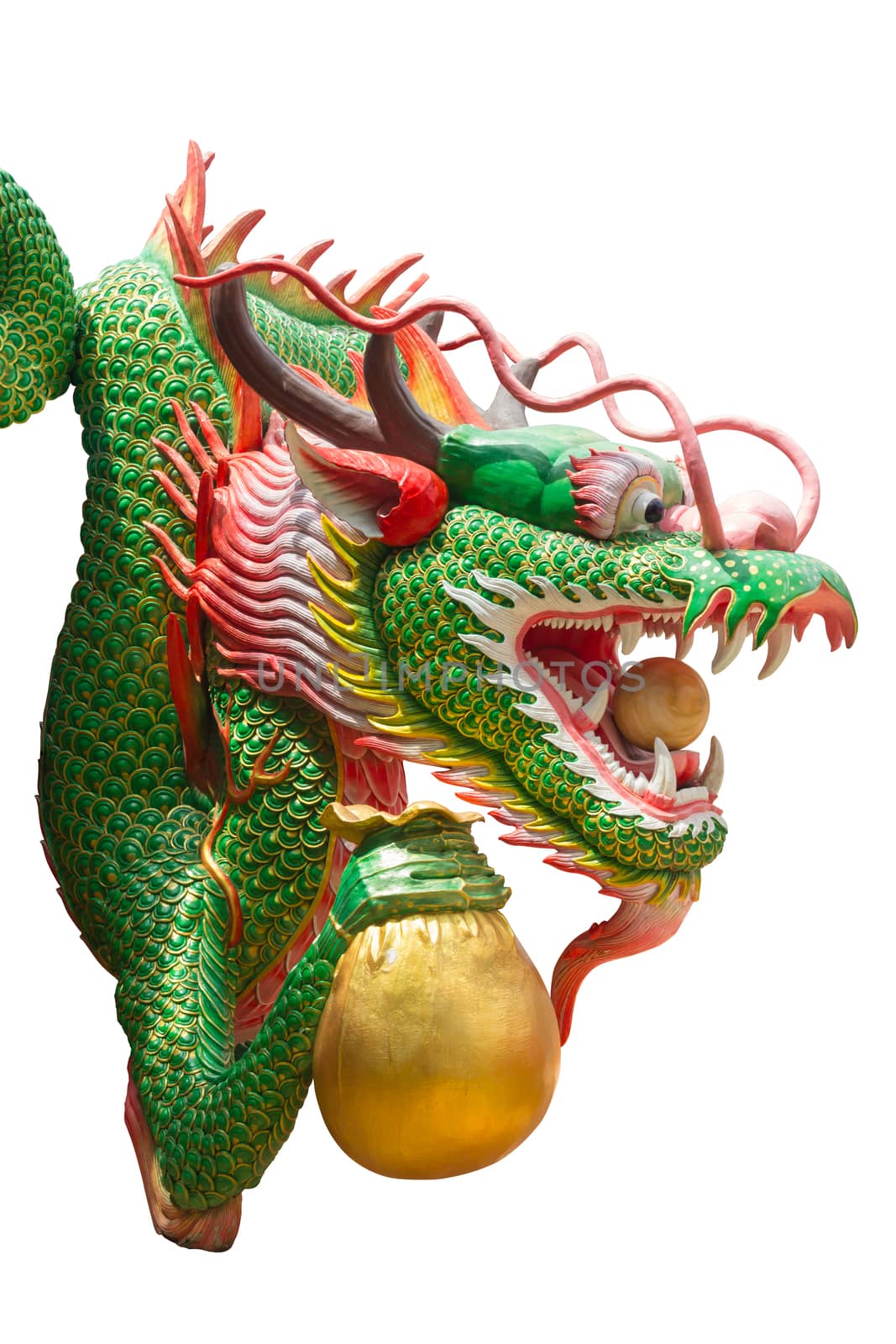Chinese dragon statue isolated on white background.