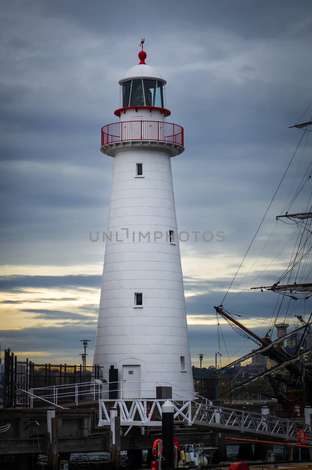Darling Harbour lighthouse and Endeavour ship, Sydney, Australia