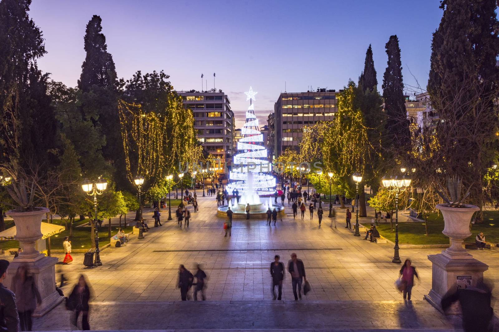 syntagma square with christmas tree by vangelis
