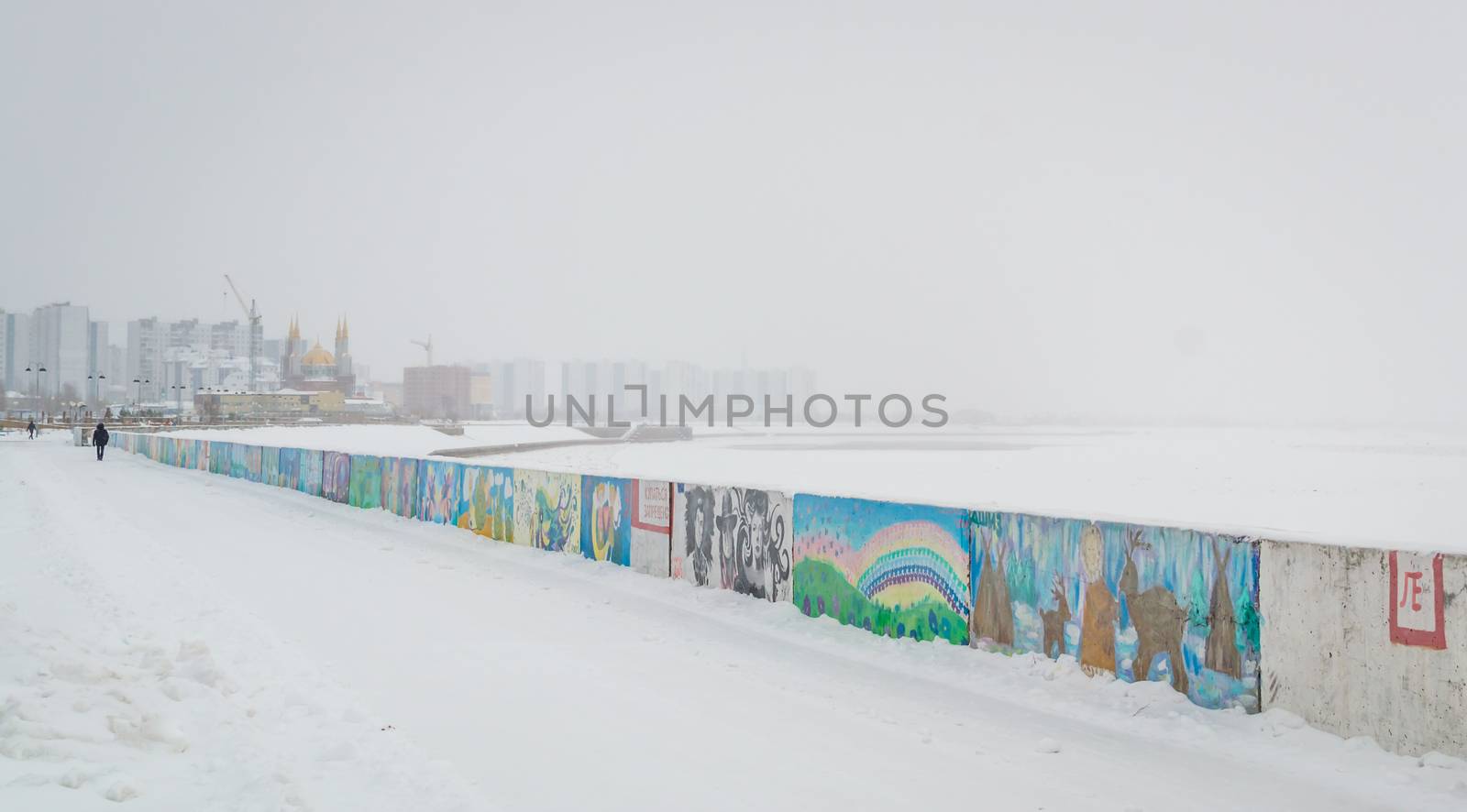 winter promenade snow river snow time and the city