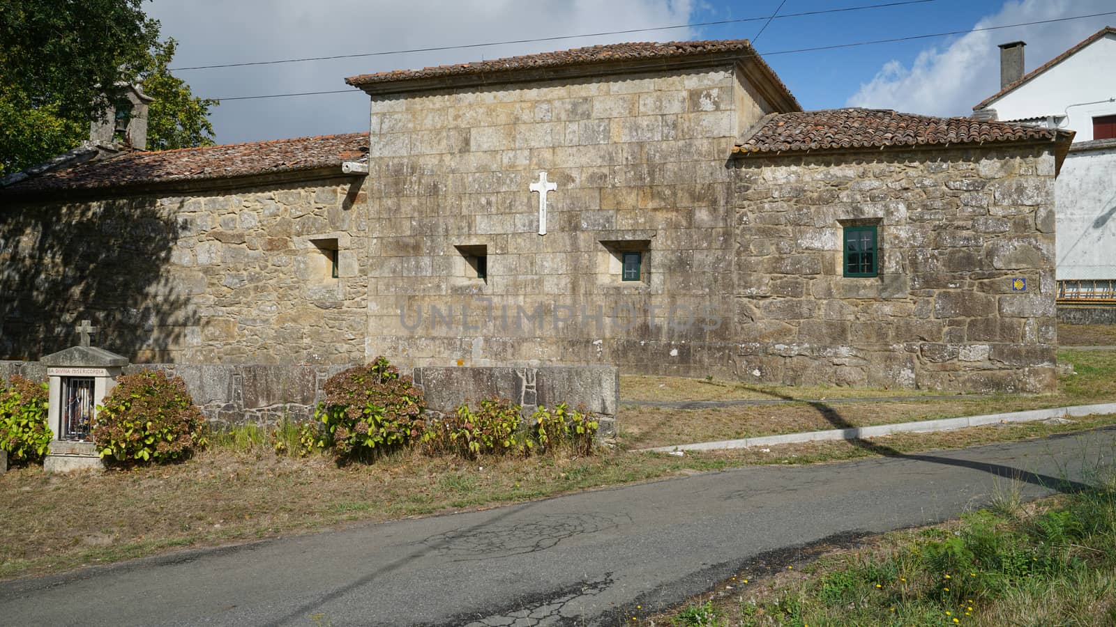 RUA DE FRANCOS, SPAIN - SEPTEMBER 11, 2017: Capela de San Martino on the Camino de Santiago trail on September 11, 2017 in Rua de Francos, Galicia, Spain