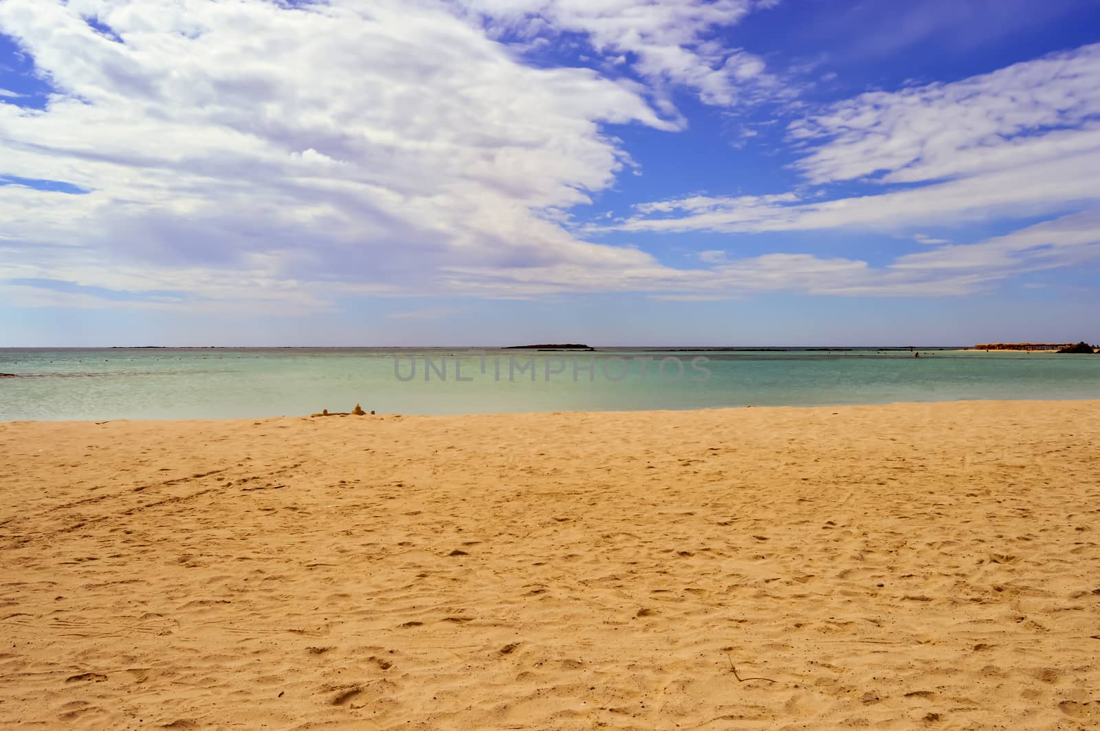 View From the sandy beach of Elafonisi in the west of the island of Crete