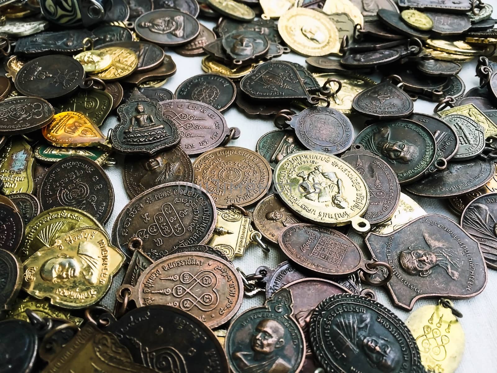 Closeup many Amulet on table