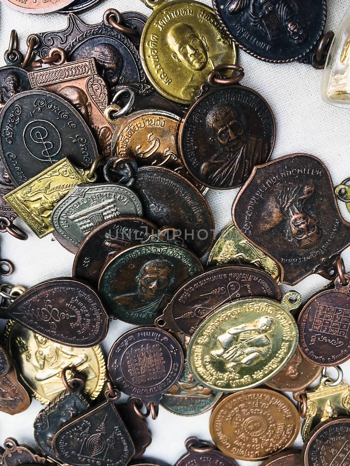 Closeup many Amulet on table