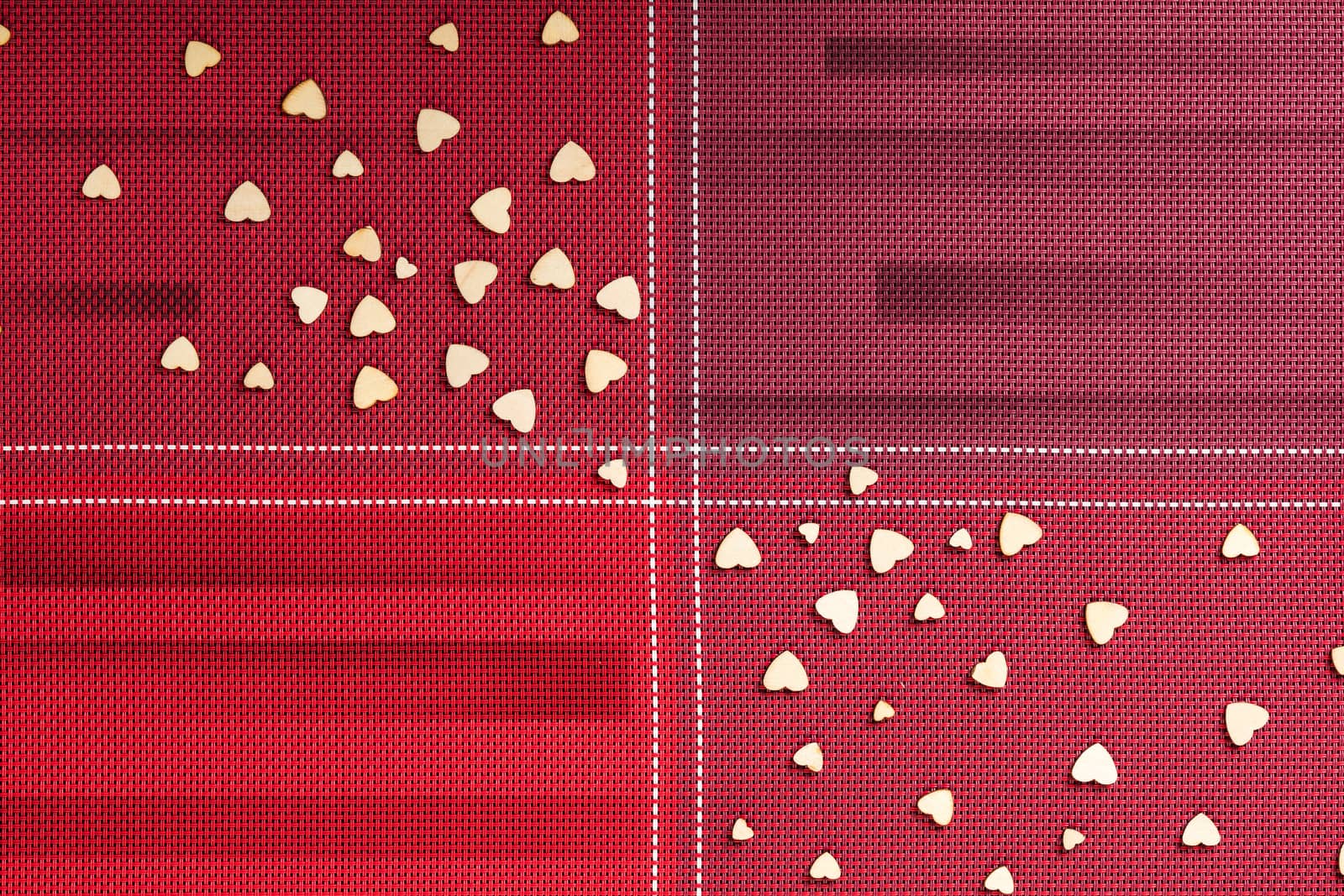 festive background, red napkin with hearts close-up