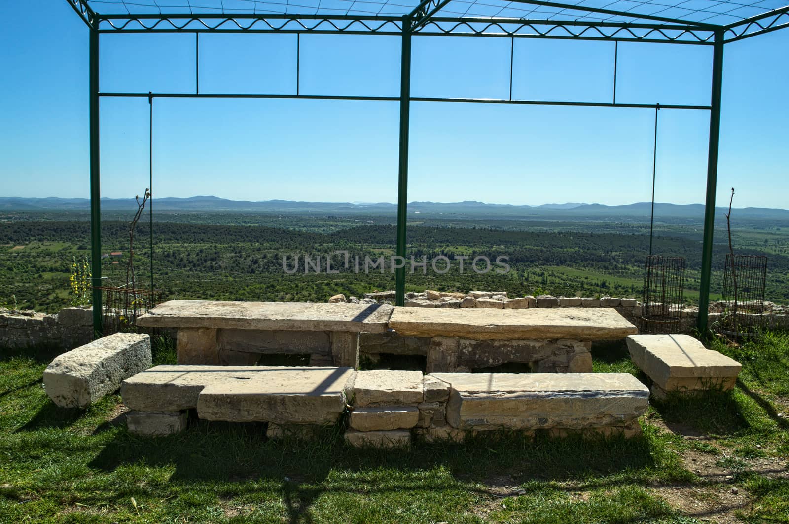 Stone table, and view on valley from Bribir fortress, Dalmatia