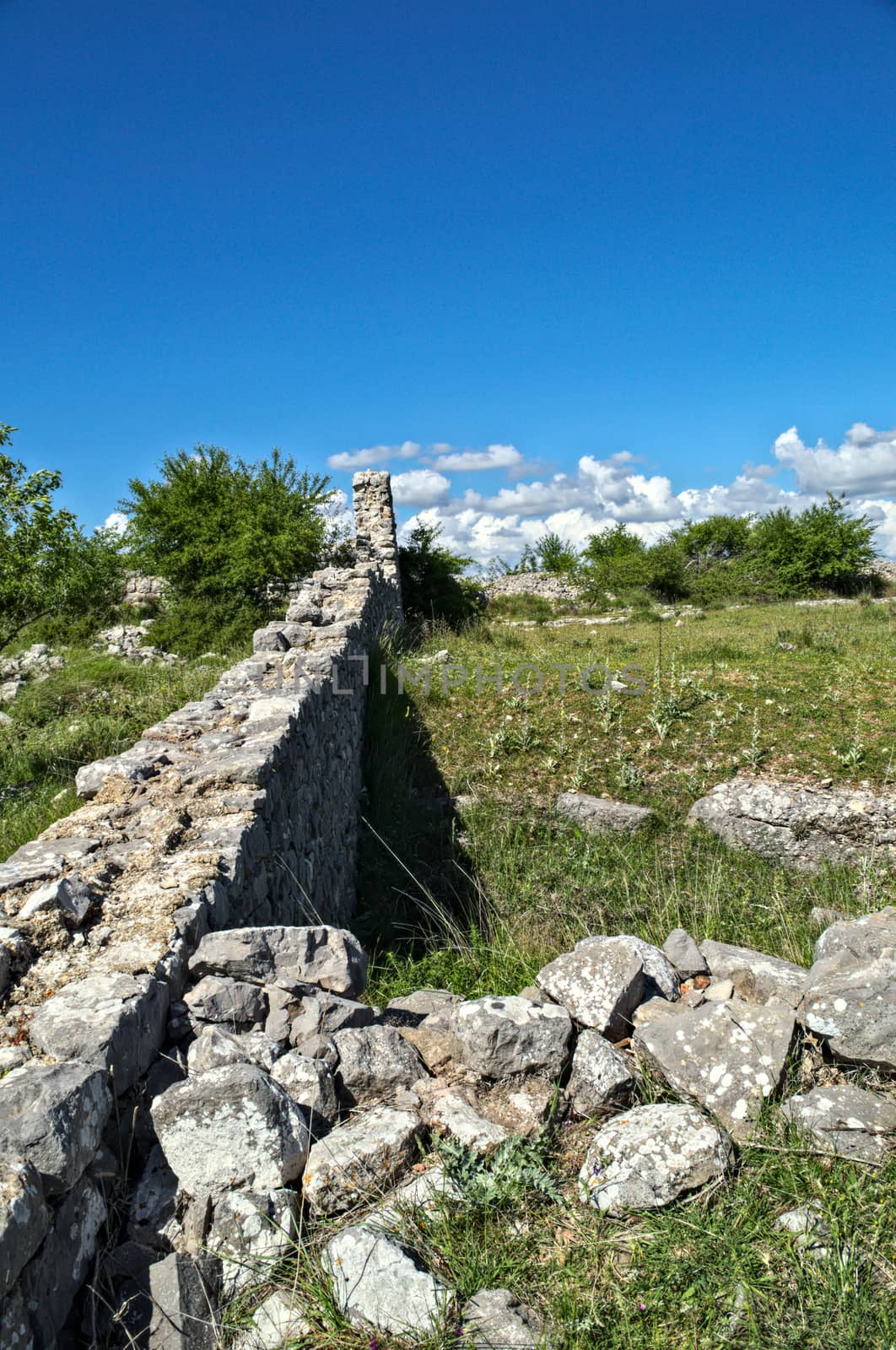 Remains of stone wall on Bribir fortress, Dalmatia