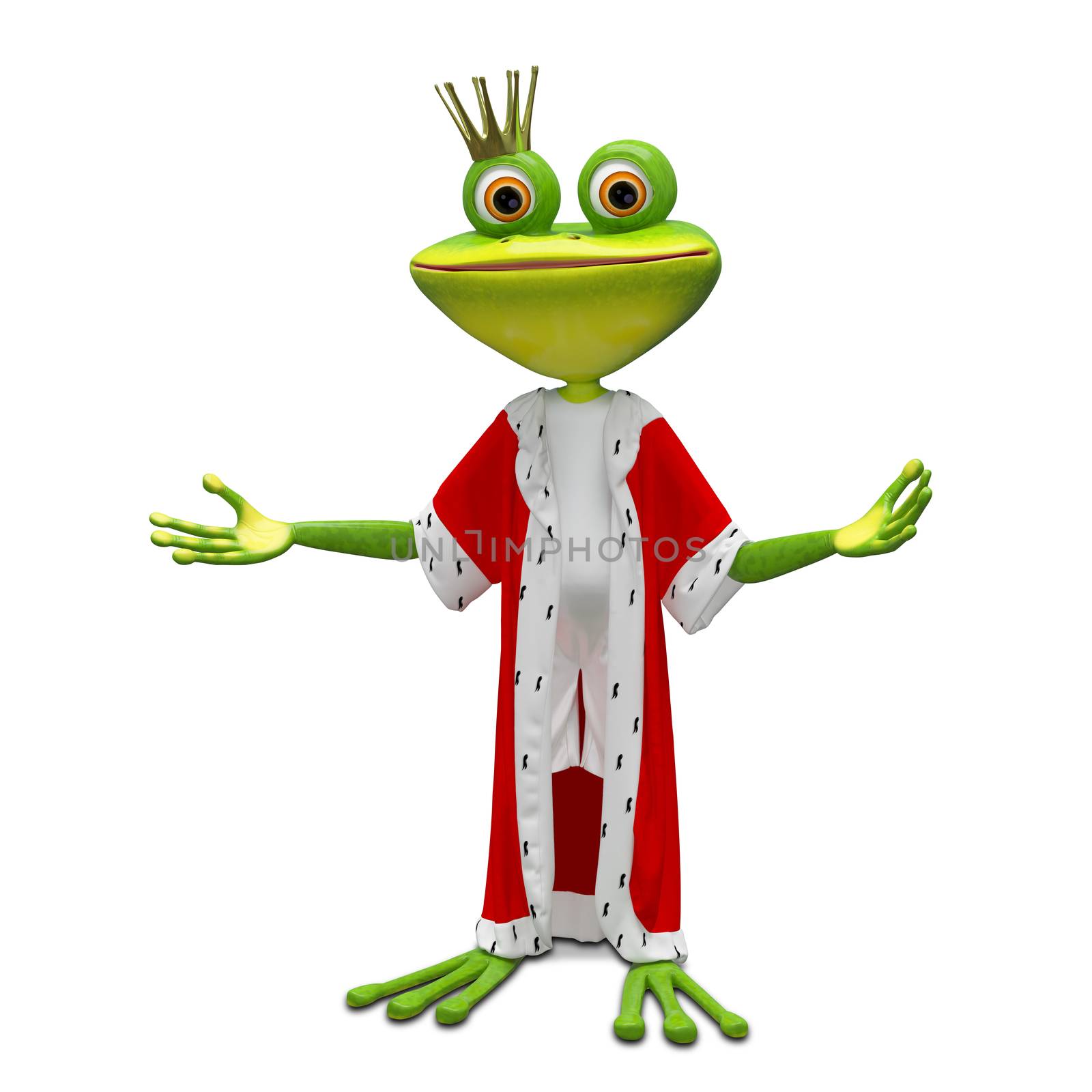 3D Illustration of the Princess Frog in the Mantle on a White Background