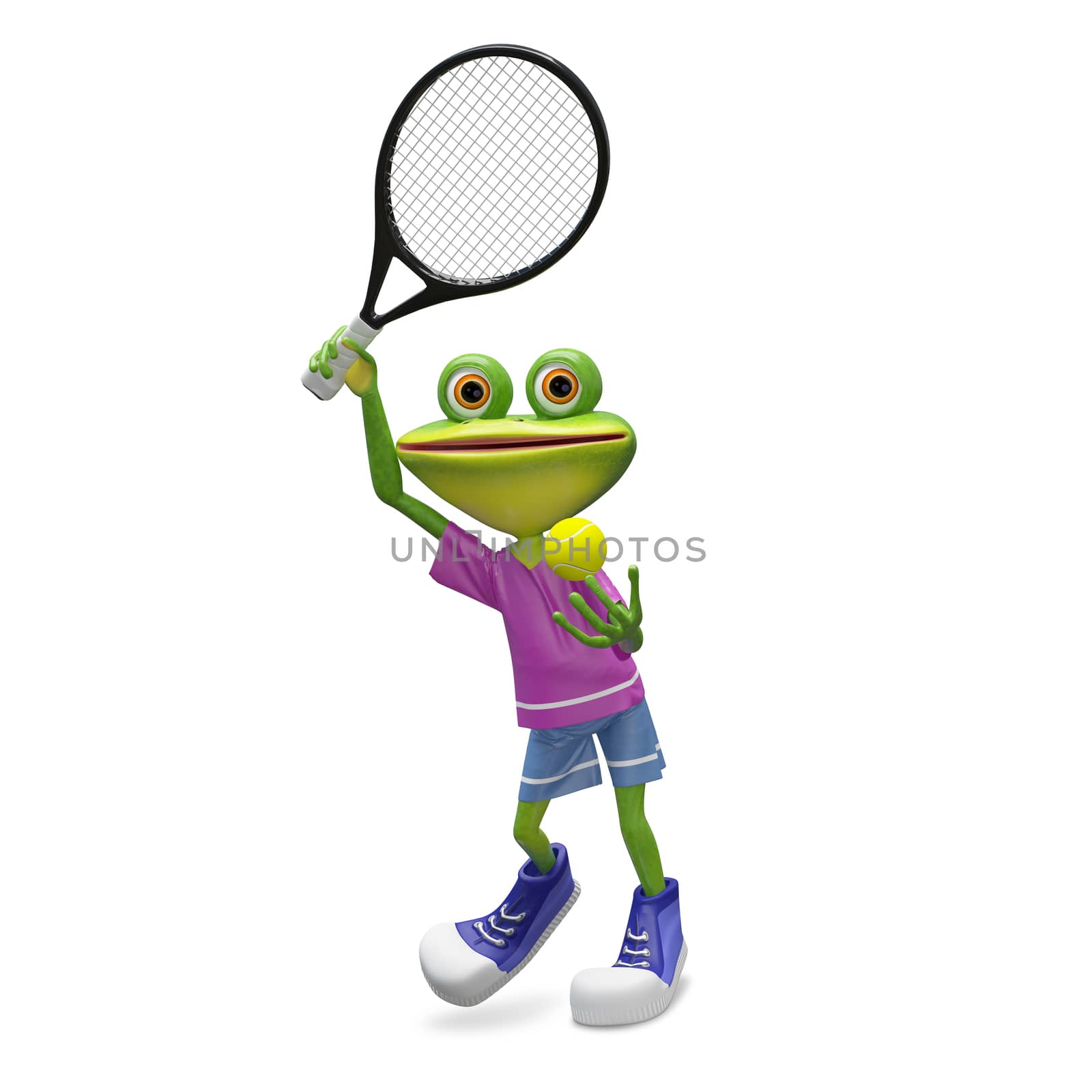 3D Illustration Frog with Tennis Racket by brux