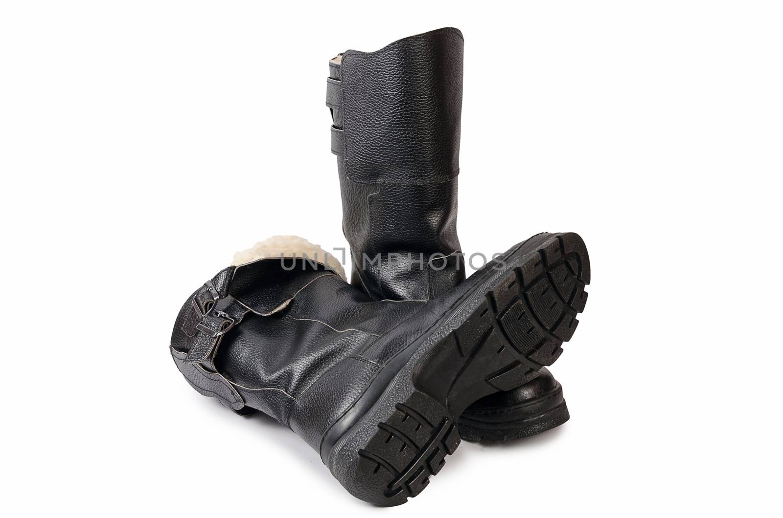 Mens black boots isolated on white background